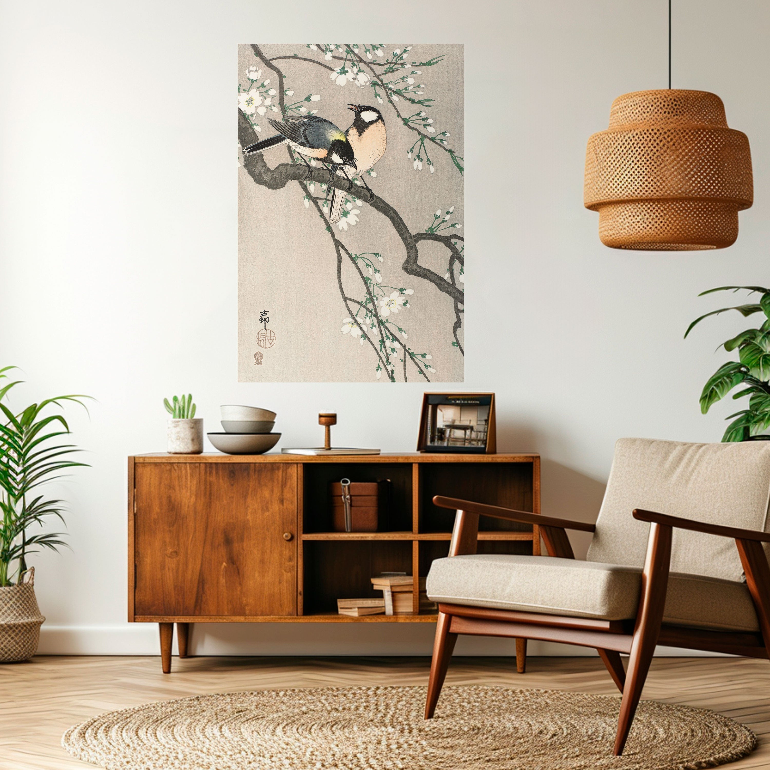 Affiche verticale autocollante « Seins sur une branche de cerisier »