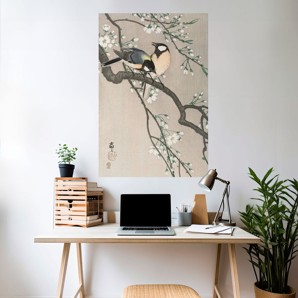 Affiche verticale autocollante « Seins sur une branche de cerisier »