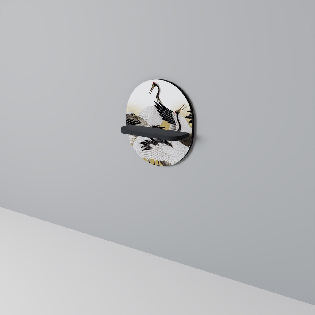 Étagère ovale japonaise en forme de troupeau de grues, finition noire