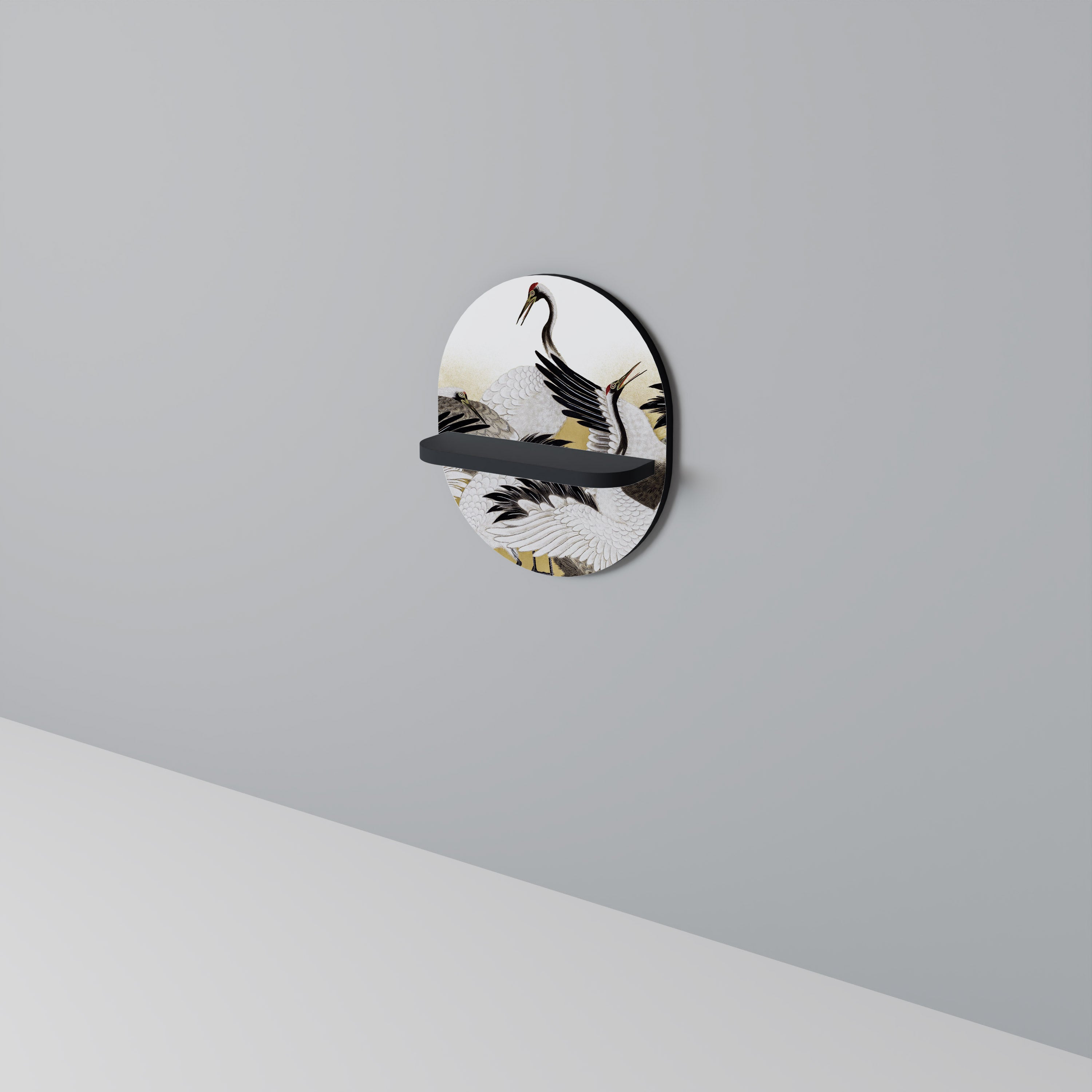 Étagère ovale japonaise en forme de troupeau de grues, finition noire