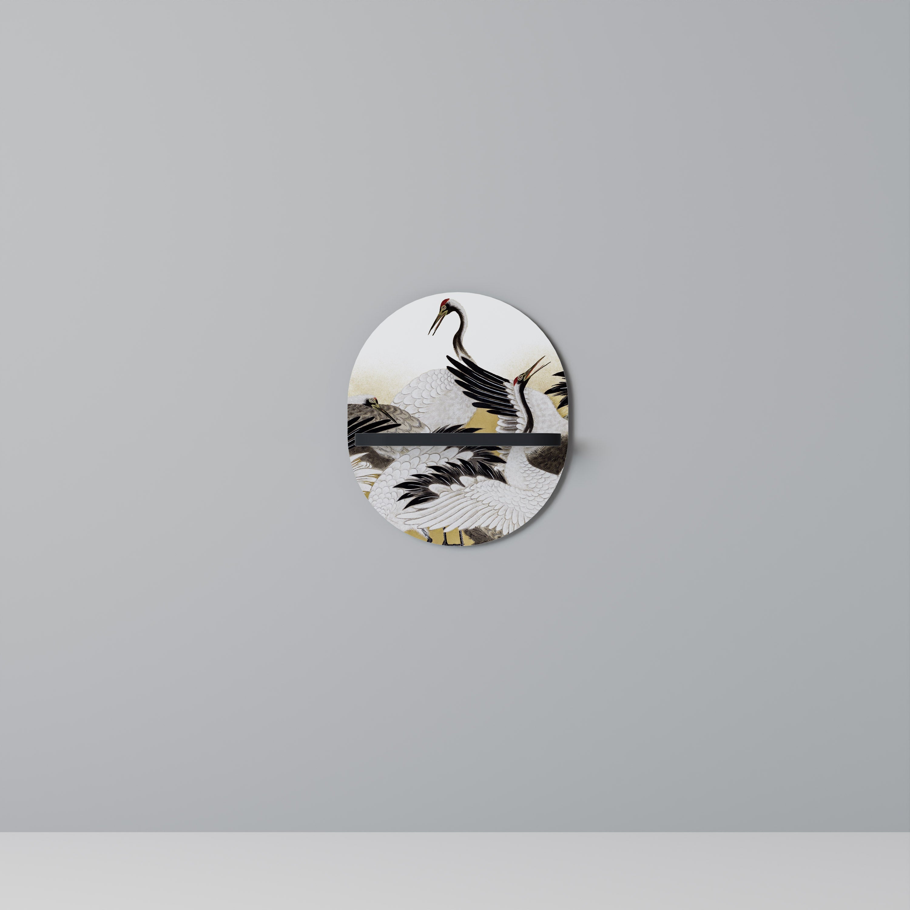 Étagère ovale japonaise en forme de troupeau de grues, finition noire