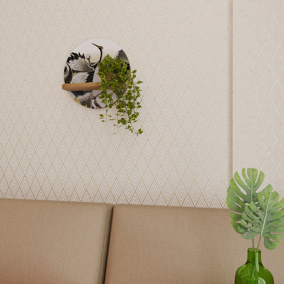 JAPANESE FLOCK OF CRANES Art Shelf