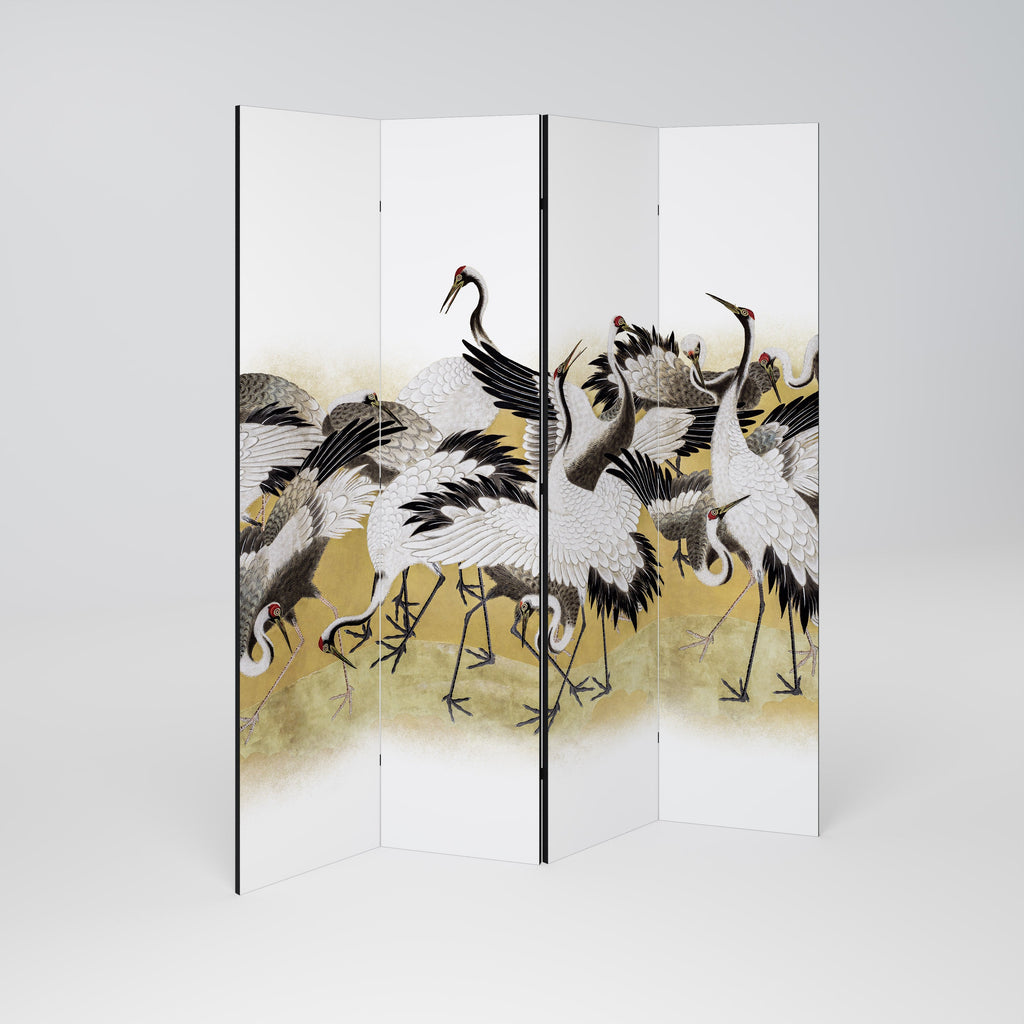JAPANESE FLOCK OF CRANES Decorative 4-Panel Room Divider