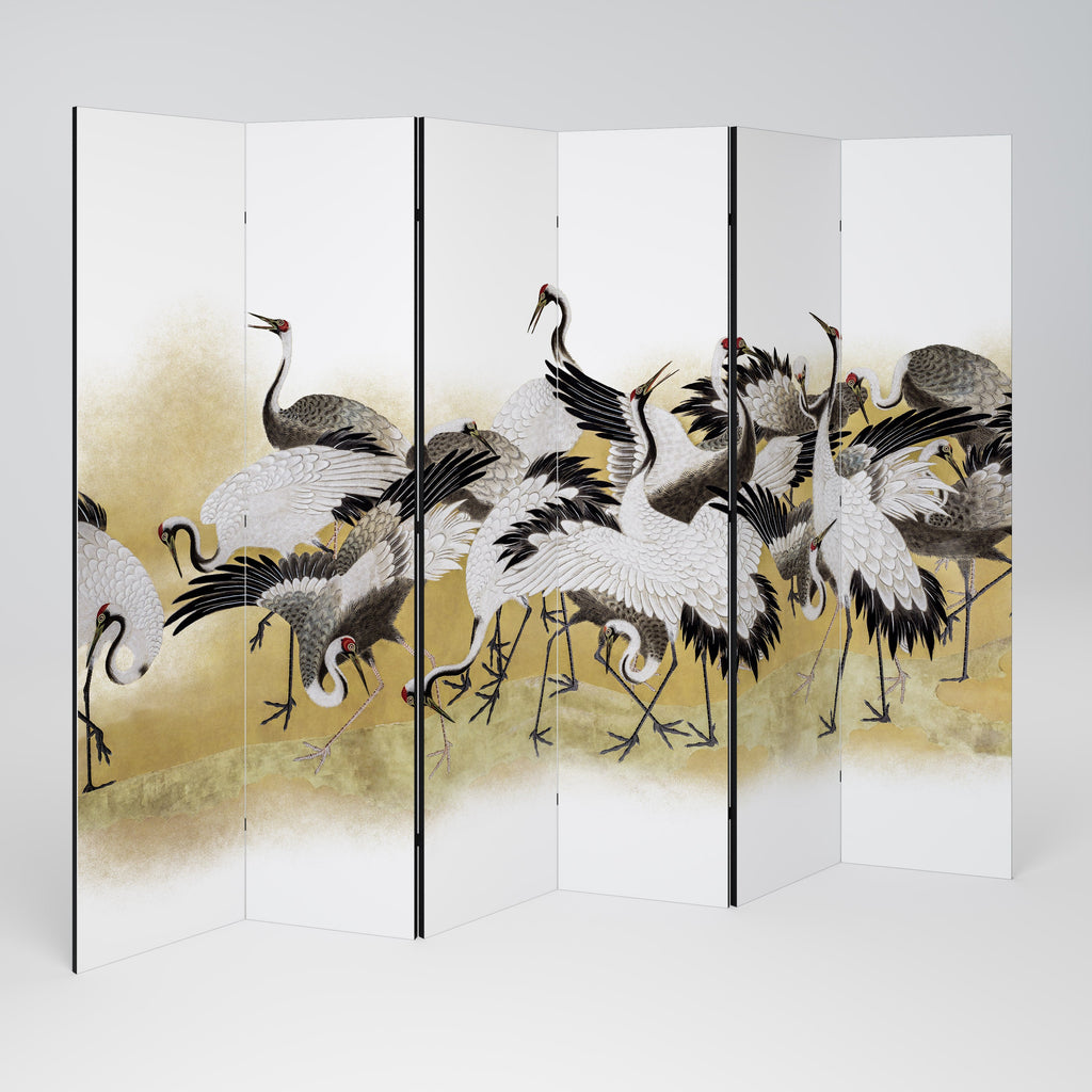 JAPANESE FLOCK OF CRANES Decorative 6-Panel Room Divider