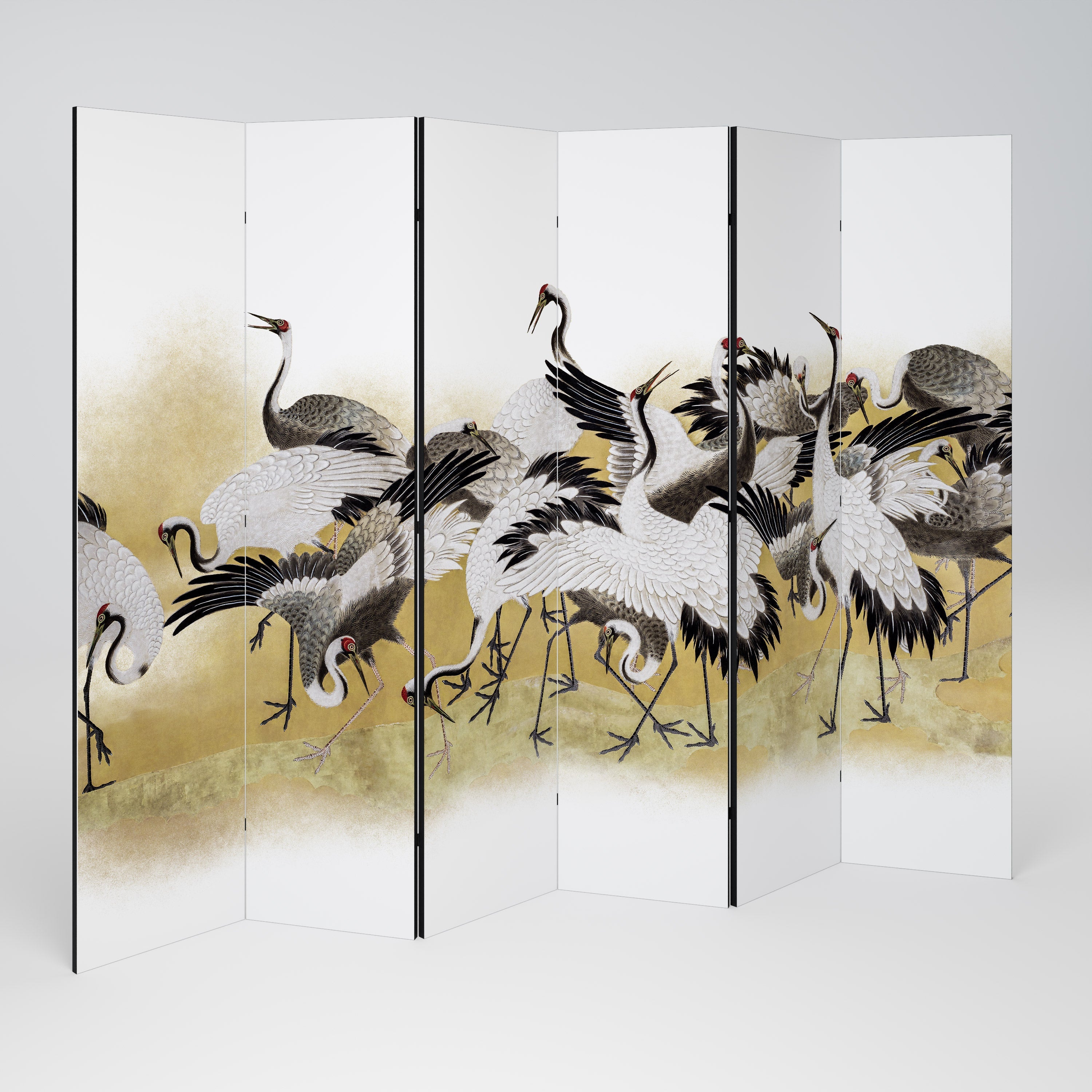 JAPANESE FLOCK OF CRANES Decorative 6-Panel Room Divider