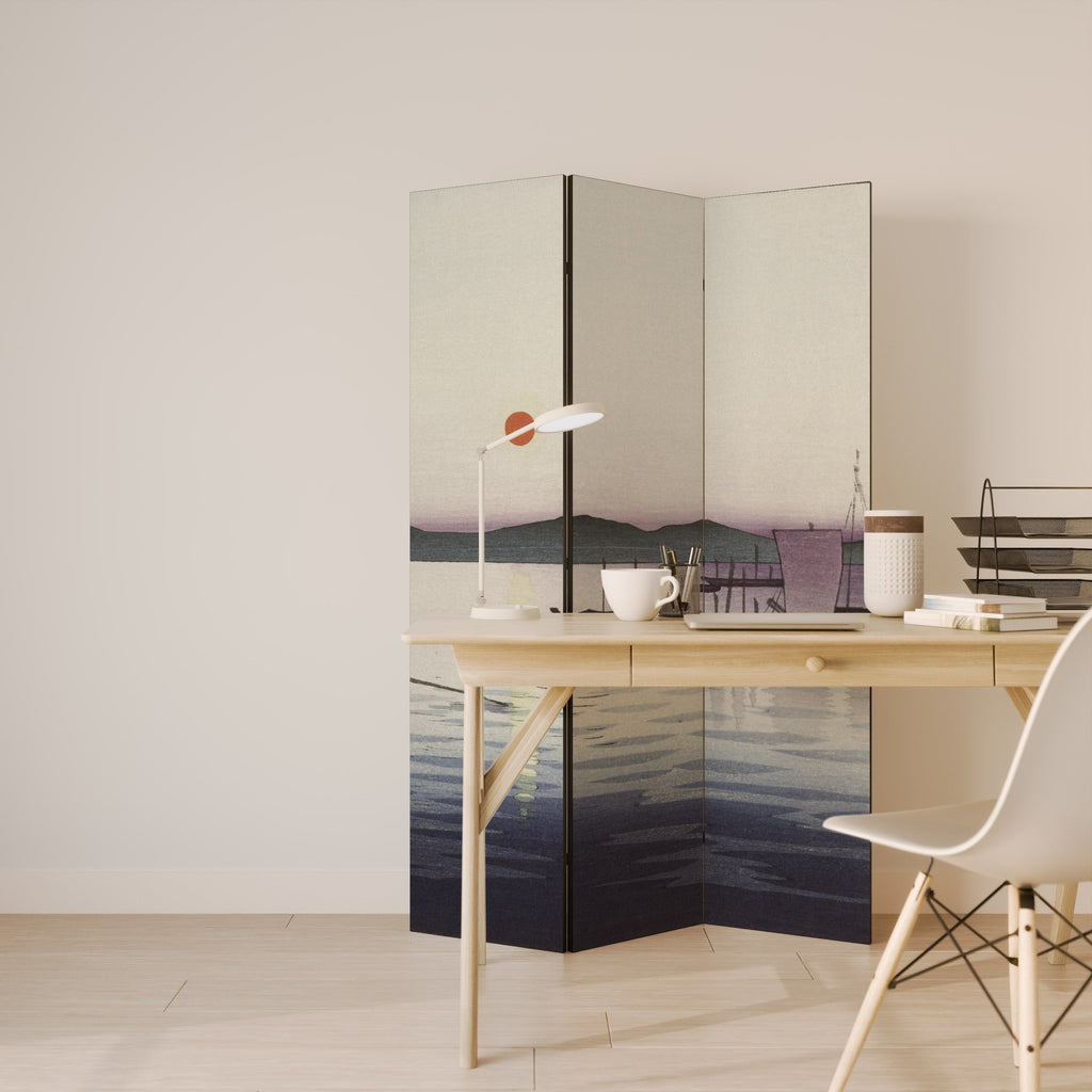 Paravent décoratif à 3 panneaux BATEAUX ET SOLEIL COUCHER