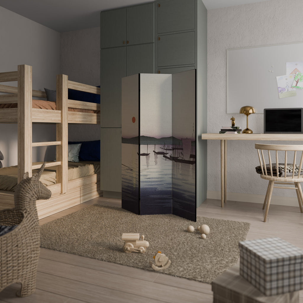 BOATS AND SETTING SUN 3-Panel Room Divider