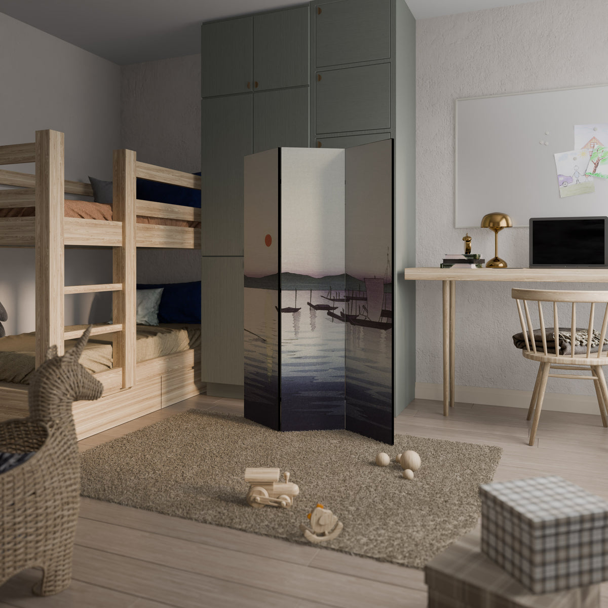 BOATS AND SETTING SUN 3-Panel Room Divider