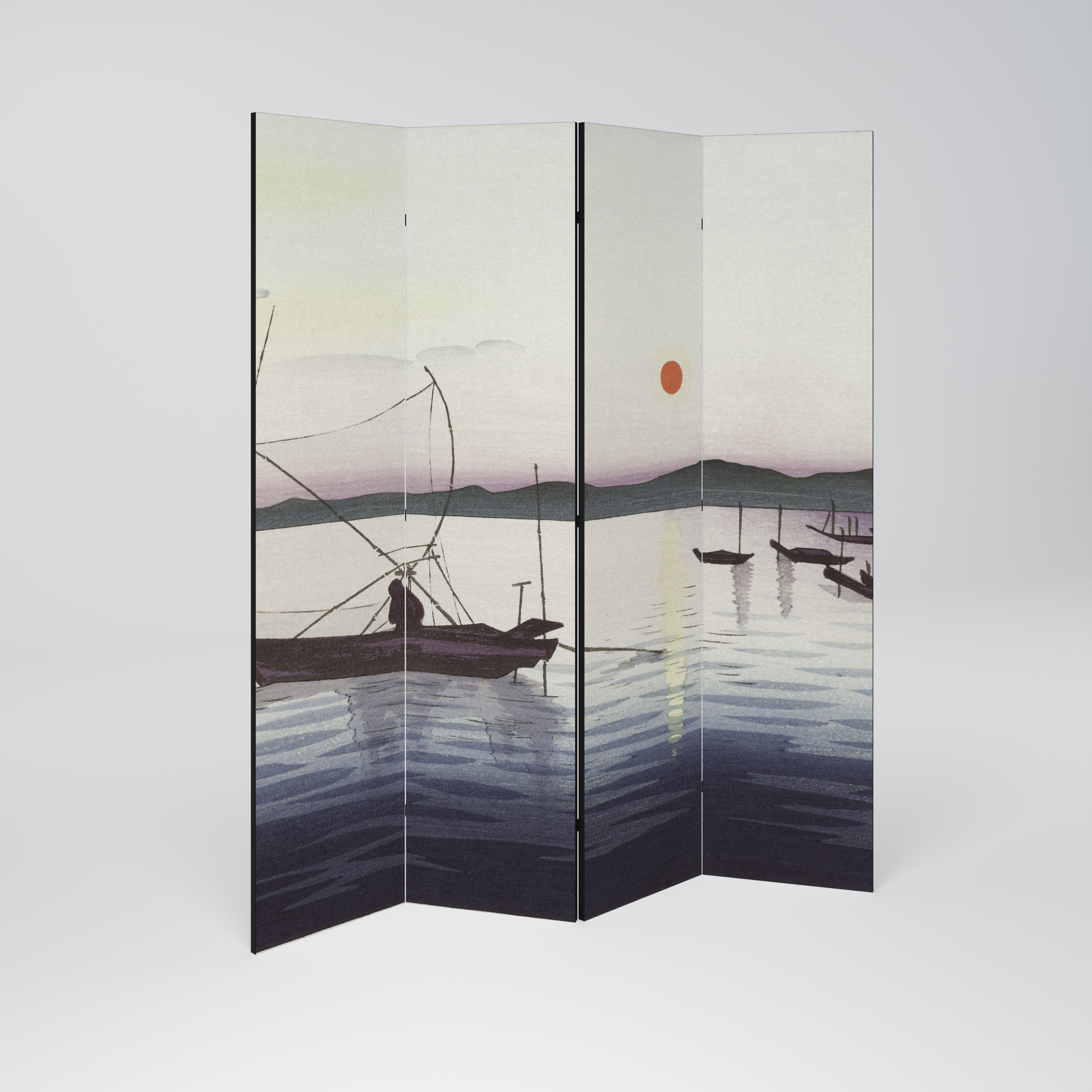 BOATS AND SETTING SUN Decorative 4-Panel Room Divider