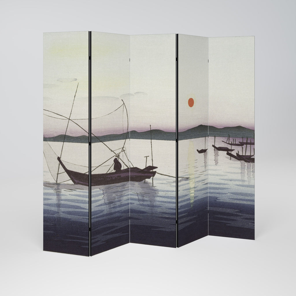 BOATS AND SETTING SUN Decorative 5-Panel Room Divider