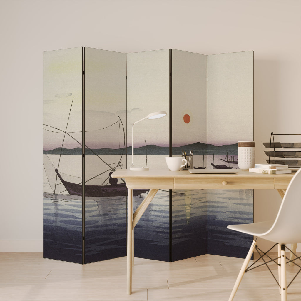 BOATS AND SETTING SUN 5-Panel Room Divider