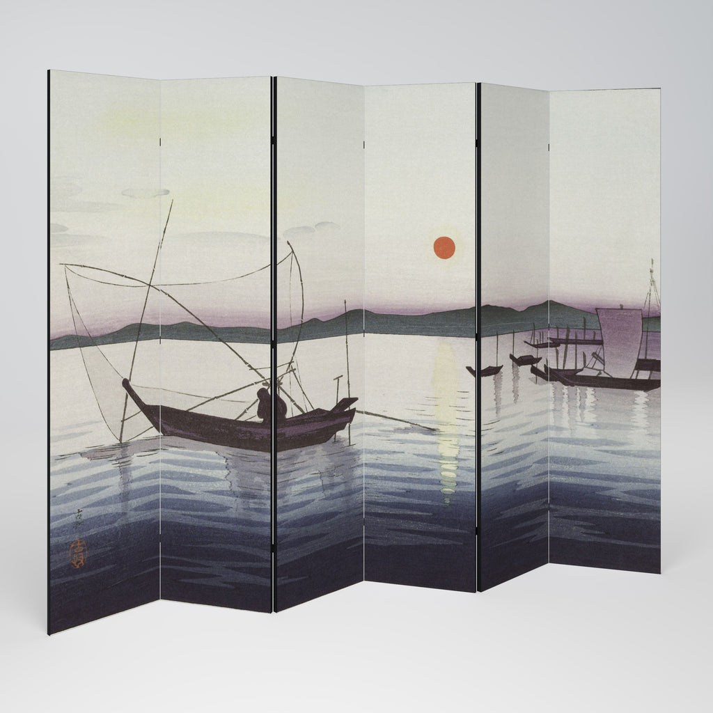 BOATS AND SETTING SUN Decorative 6-Panel Room Divider