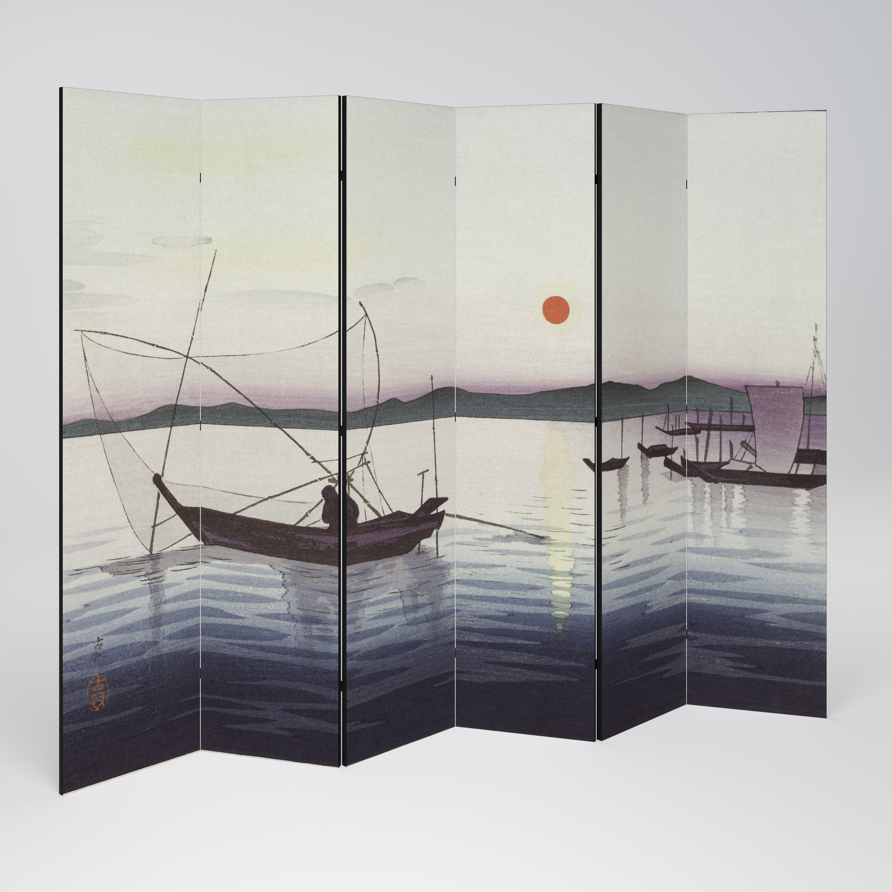 BOATS AND SETTING SUN Decorative 6-Panel Room Divider