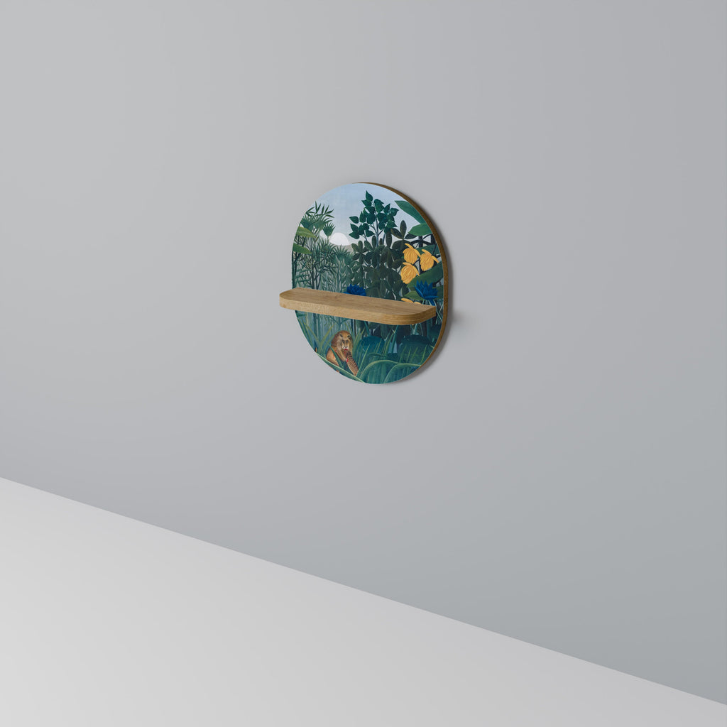 Étagère d'art ovale LE REPAS DU LION en effet chêne