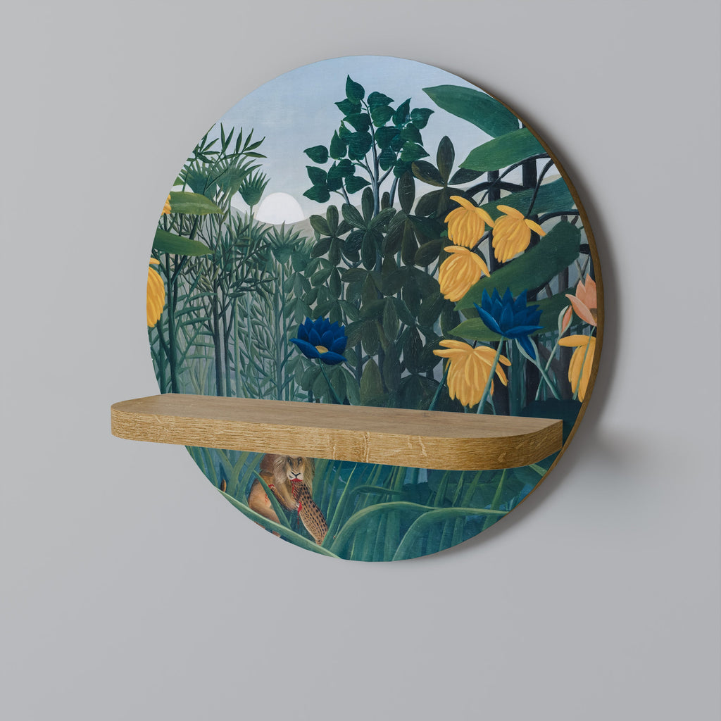 THE REPAST OF THE LION Round Art Shelf In Oak Effect