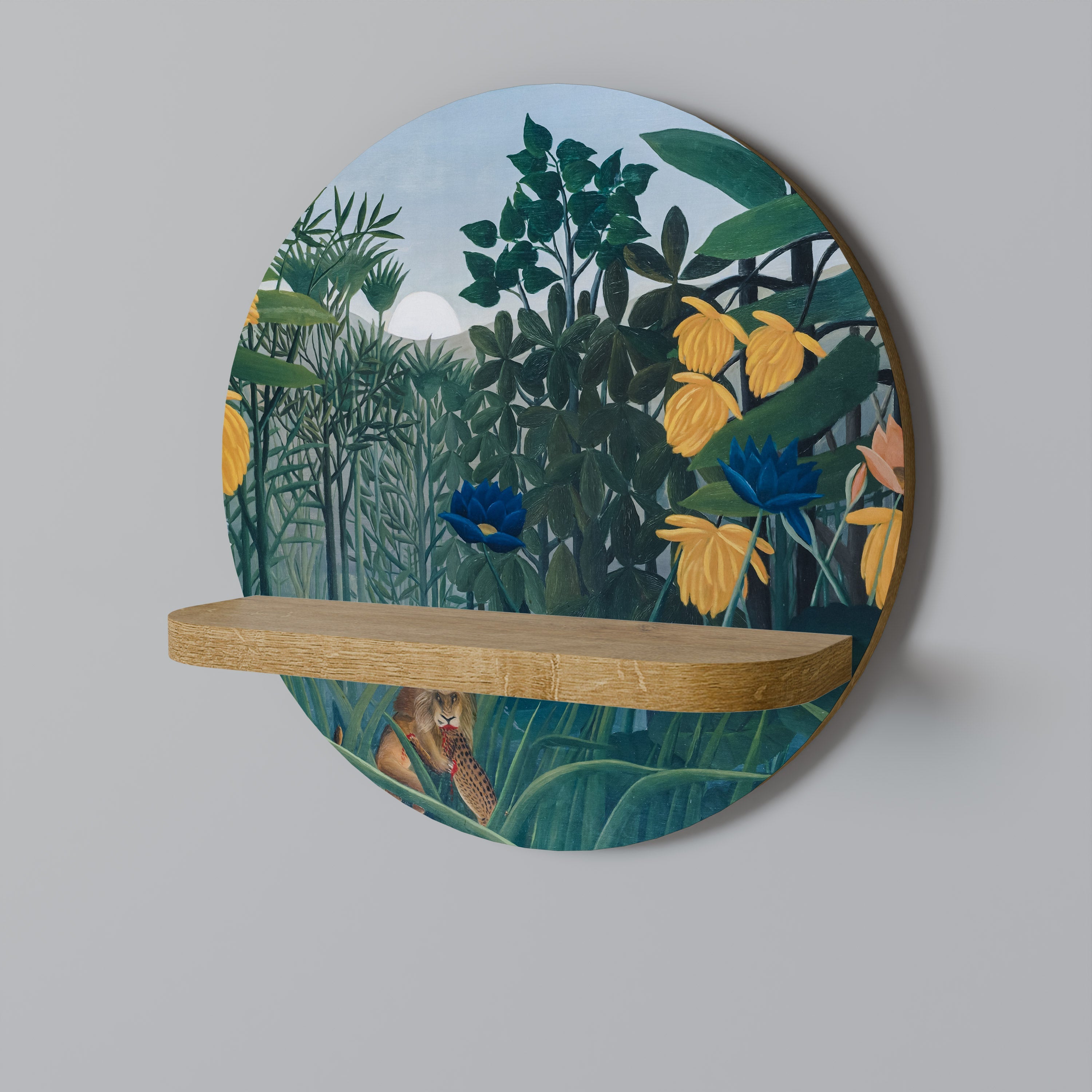 THE REPAST OF THE LION Round Art Shelf In Oak Effect