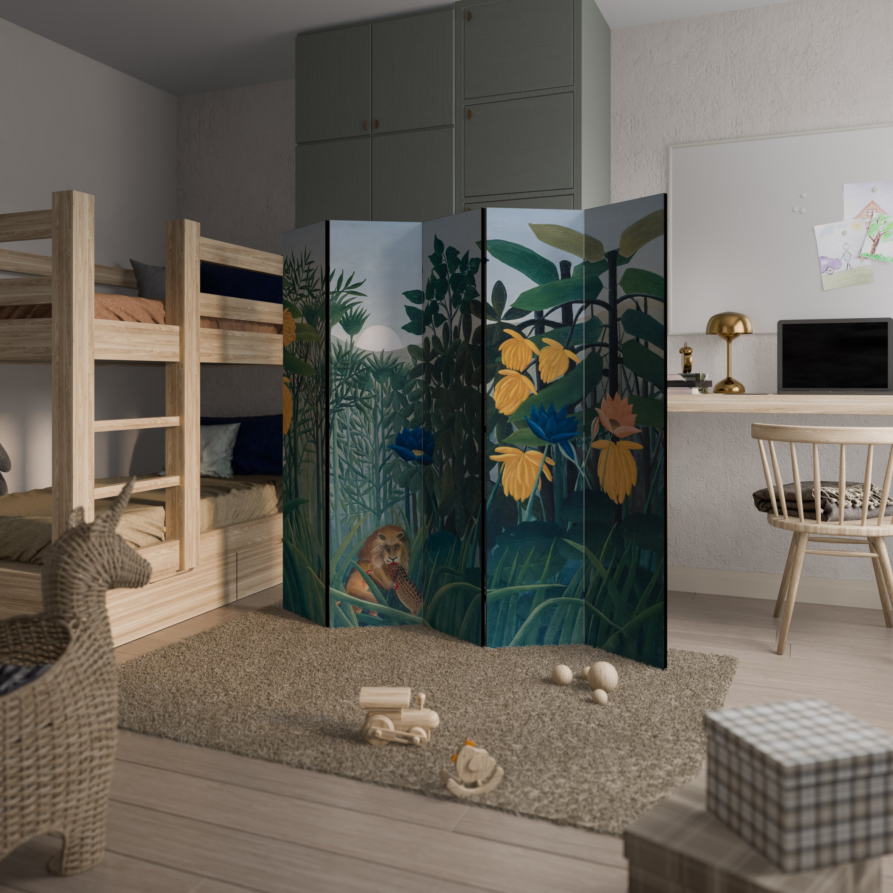 THE REPAST OF THE LION Decorative 5-Panel Room Divider