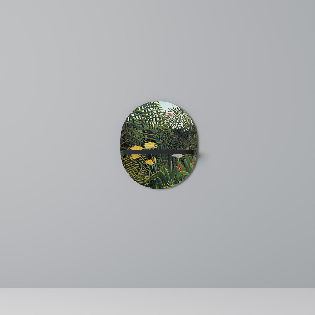 Étagère ovale FORÊT VIERGE AVEC COUCHER DE SOLEIL en finition noire