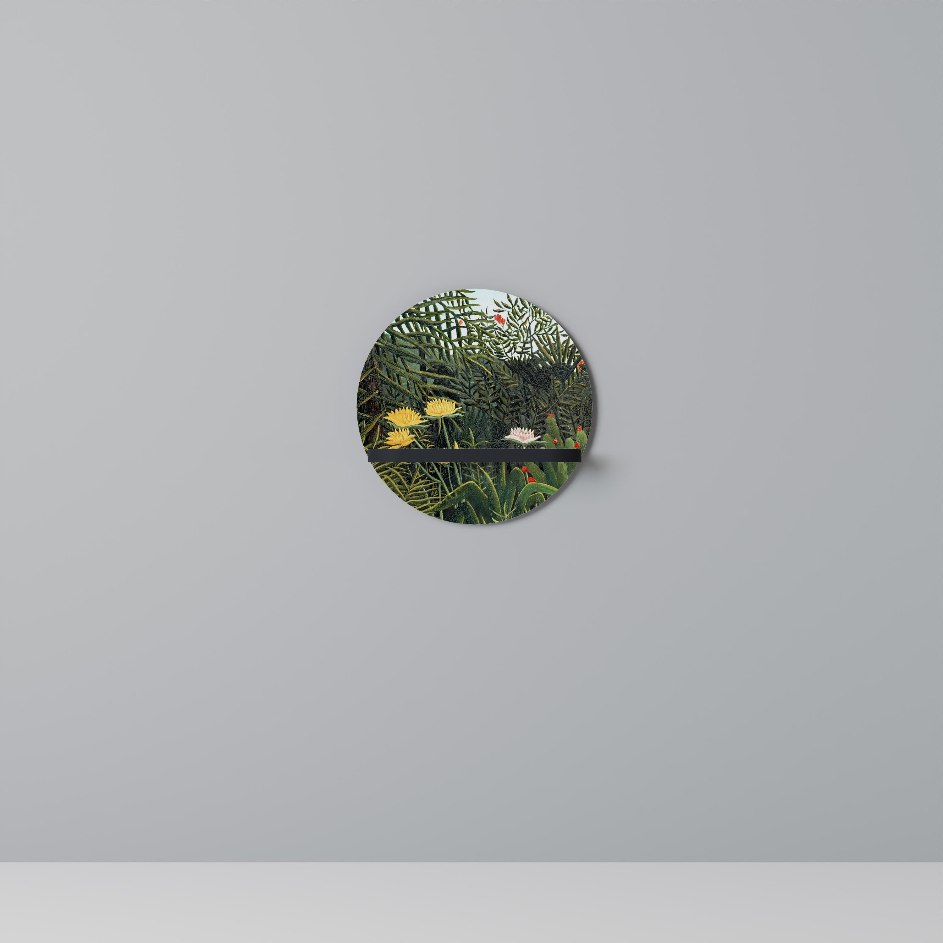 Étagère ronde FORÊT VIERGE AVEC COUCHER DE SOLEIL en finition noire