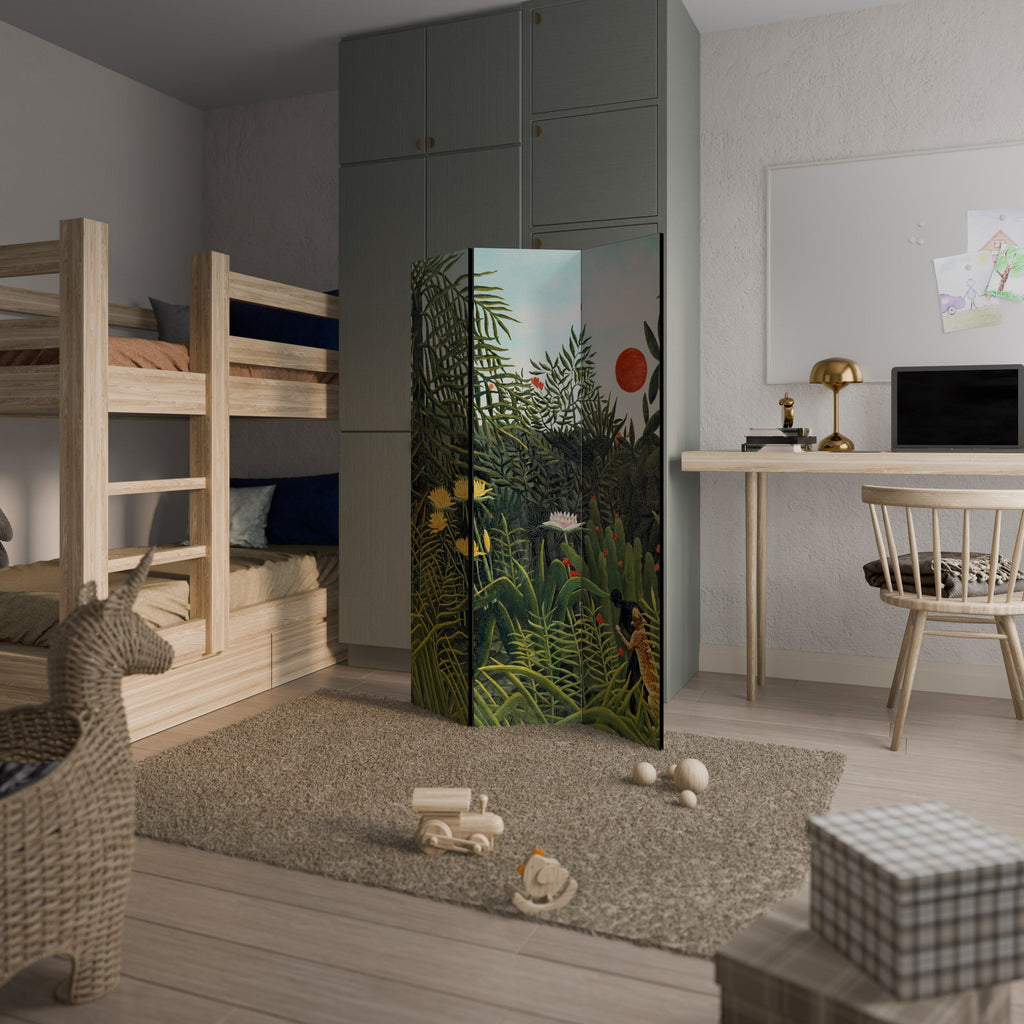 Paravent décoratif à 3 panneaux FORÊT VIERGE AVEC COUCHER DE SOLEIL