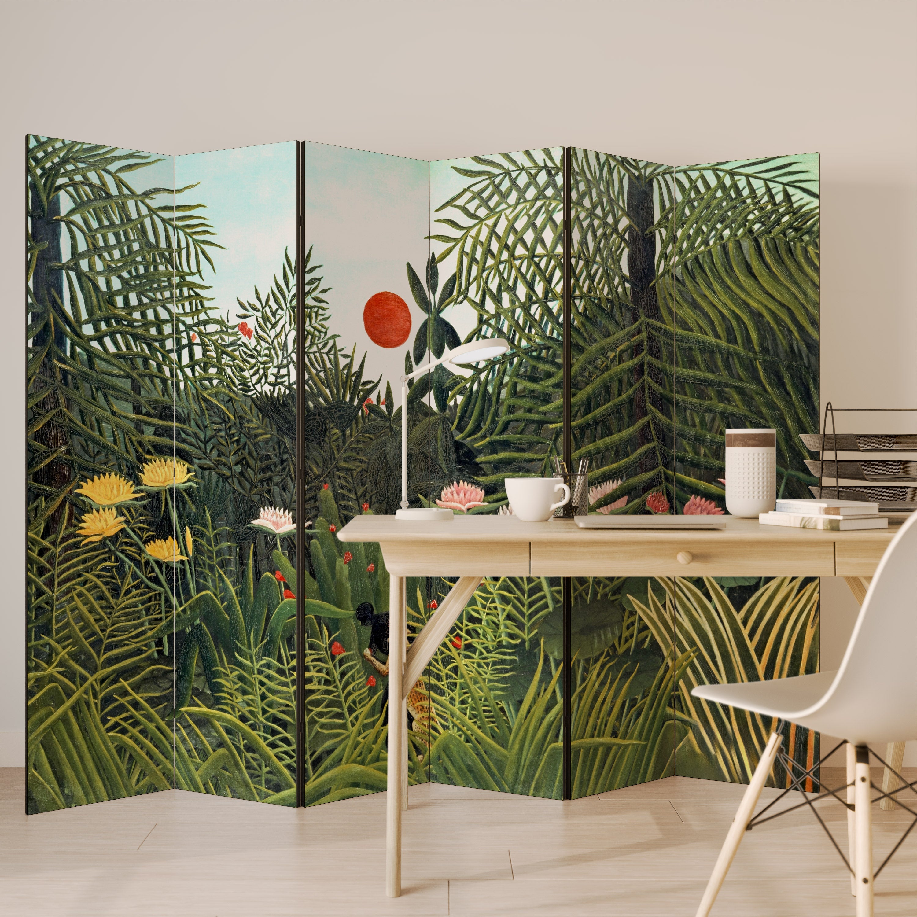 VIRGIN FOREST WITH SUNSET Decorative 6-Panel Room Divider