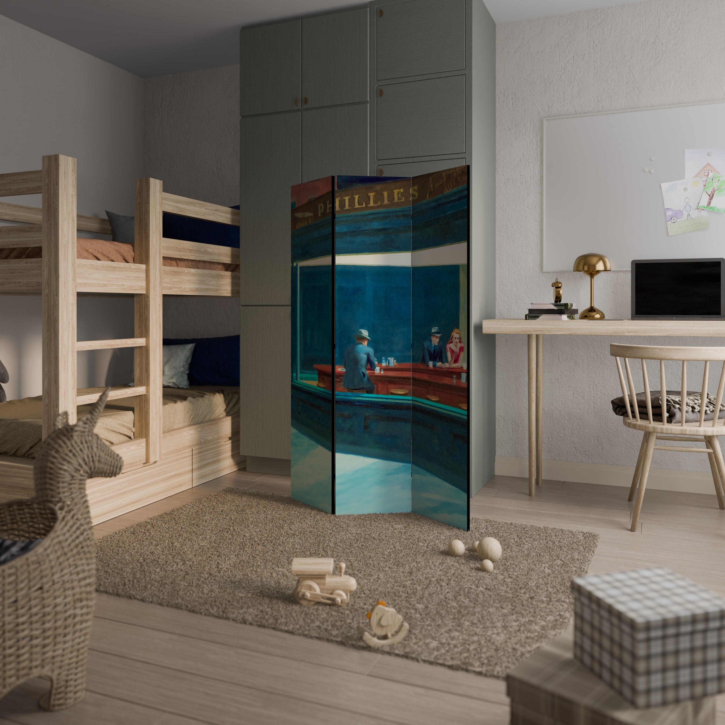 Paravent décoratif à 3 panneaux NIGHTHAWKS