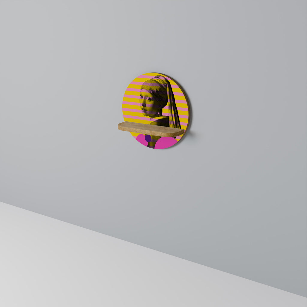 Étagère d'art ronde HER WITH A PEARL effet chêne