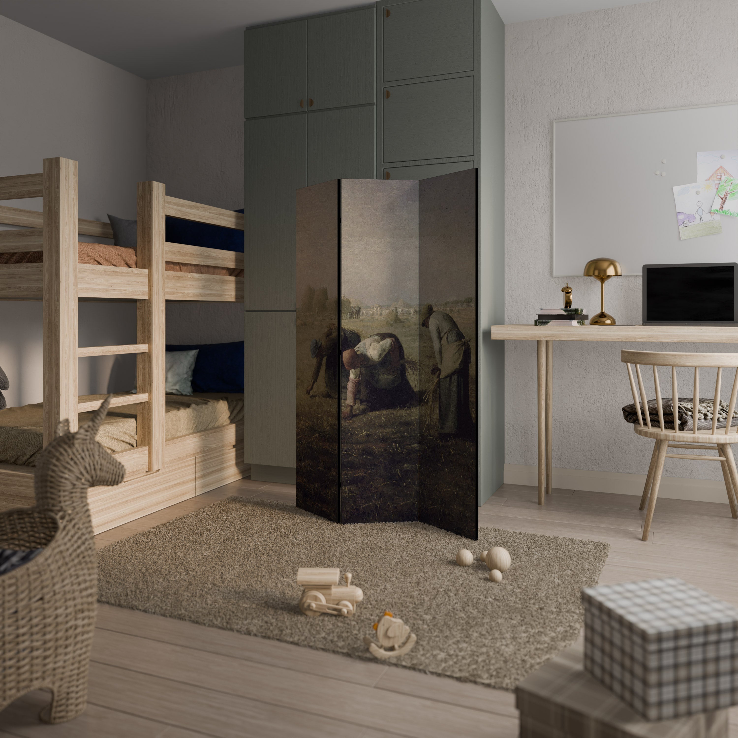 Séparateur de pièce décoratif à 3 panneaux THE GLEANERS