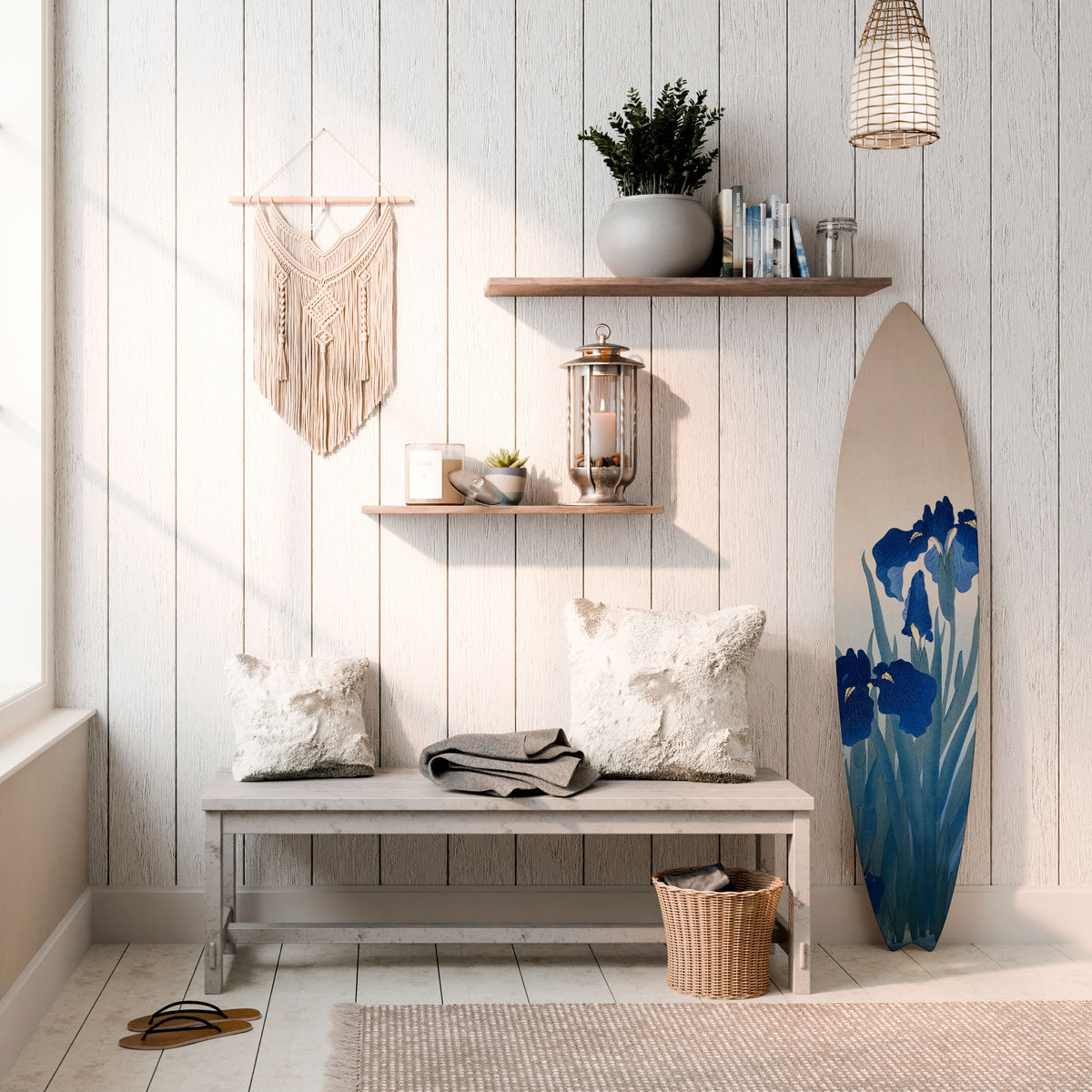 BLUE FLORAL RIDE Surfboard Decorative Panel