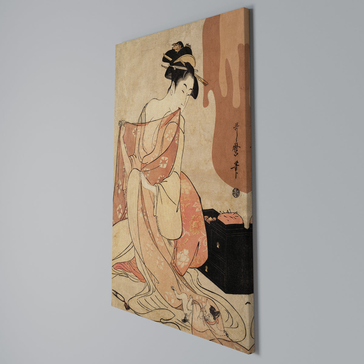 WOMAN, CAT AND EXTRA BROWN Vertical Canvas Print