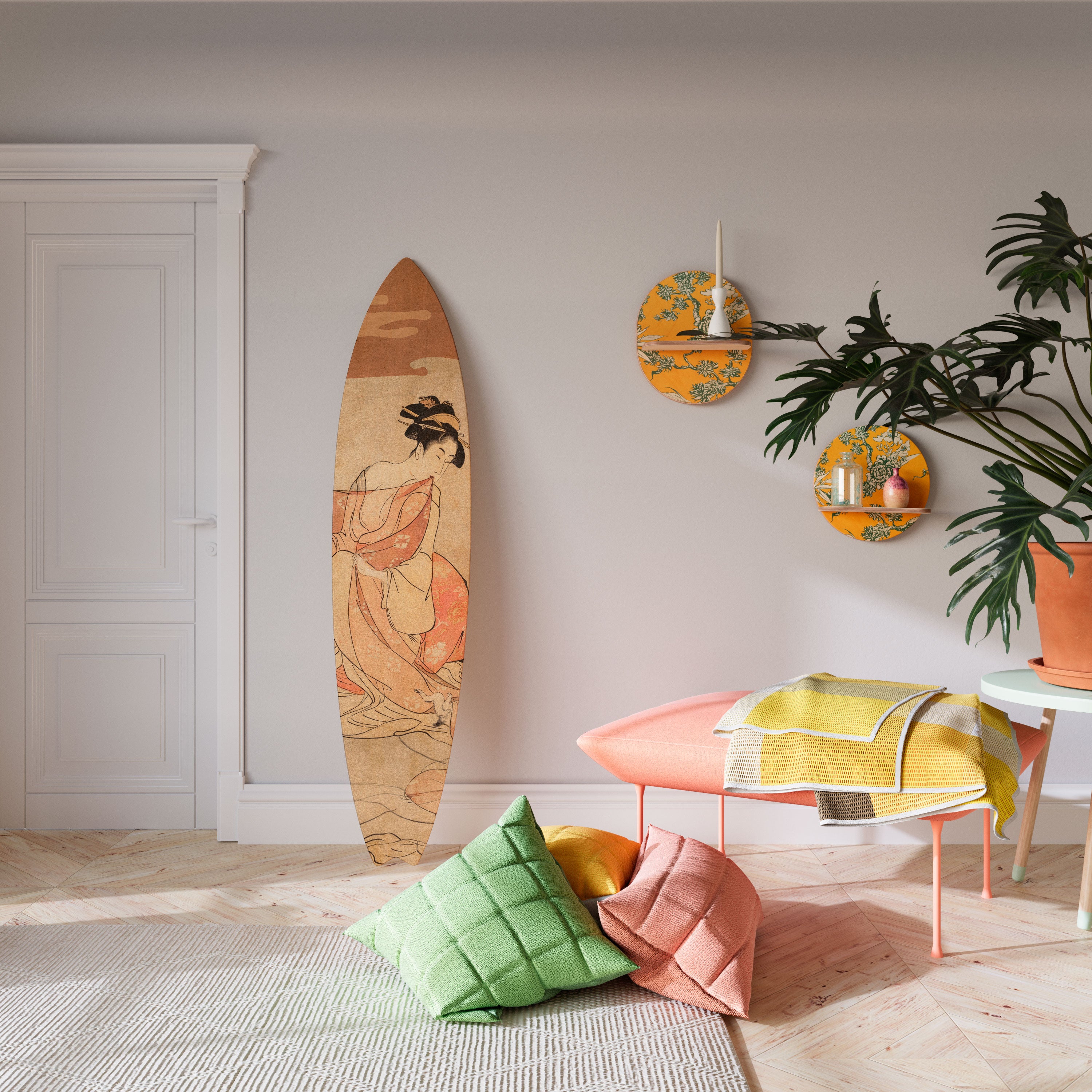 WOMAN, CAT AND EXTRA BROWN Surfboard Decorative Panel