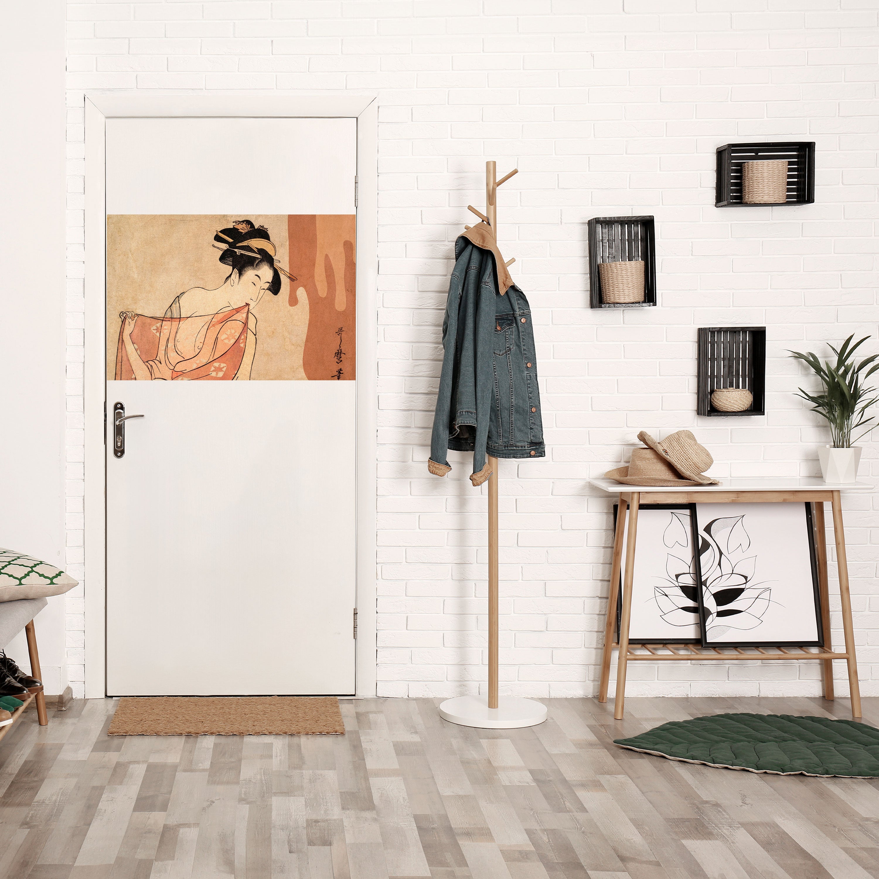 Affiche horizontale autocollante FEMME, CHAT ET EXTRA BRUN