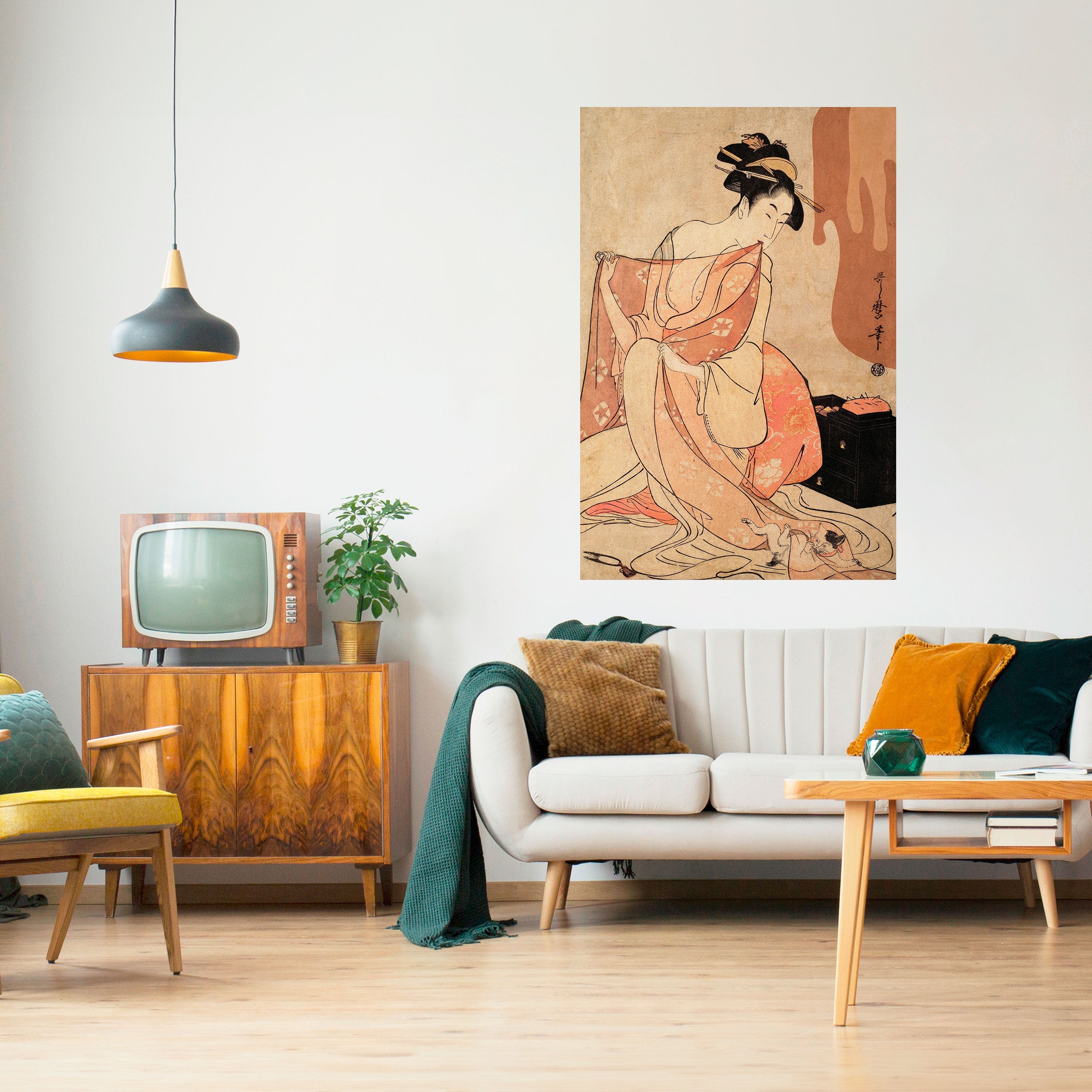 Affiche verticale autocollante FEMME, CHAT ET EXTRA BRUN