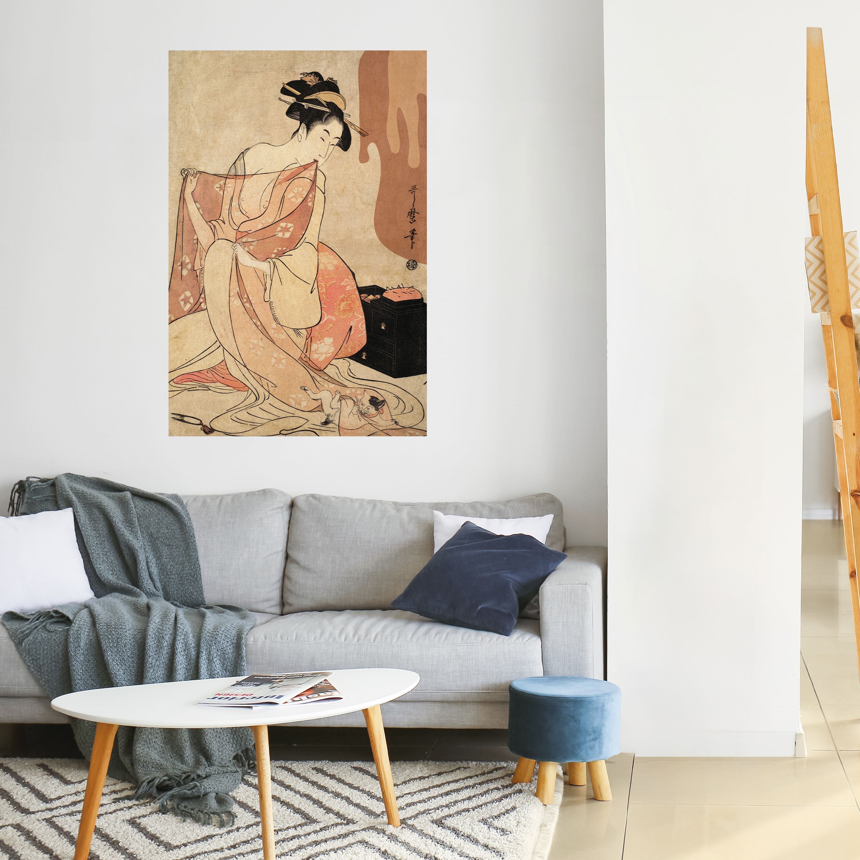 Affiche verticale autocollante FEMME, CHAT ET EXTRA BRUN