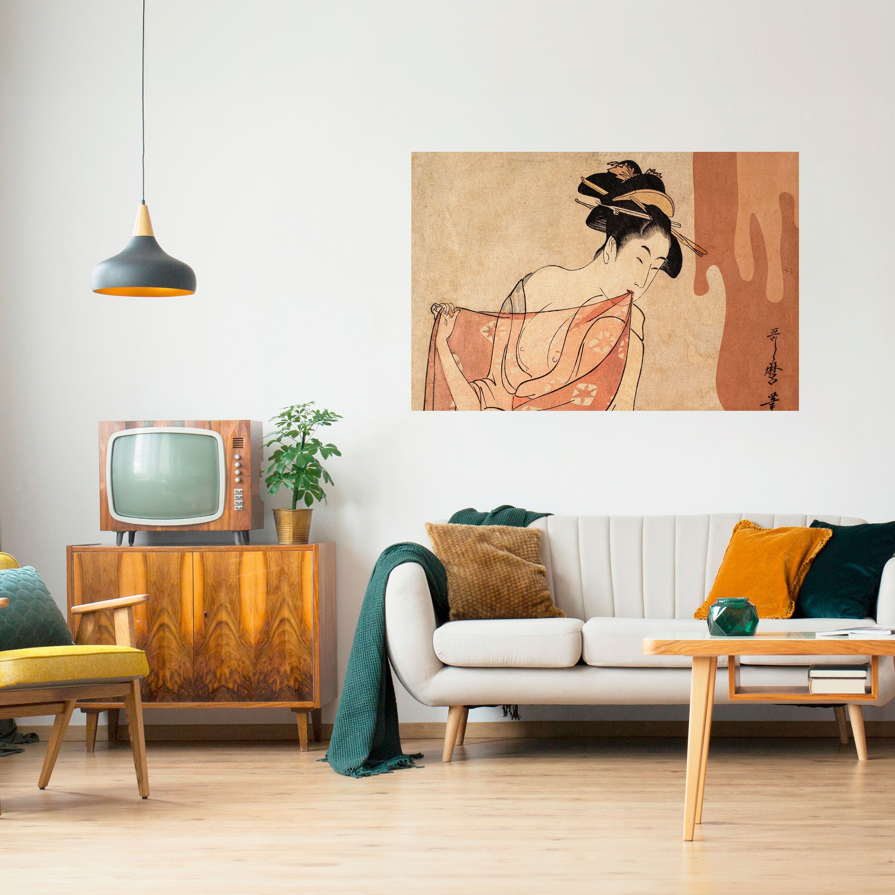 Affiche horizontale autocollante FEMME, CHAT ET EXTRA BRUN