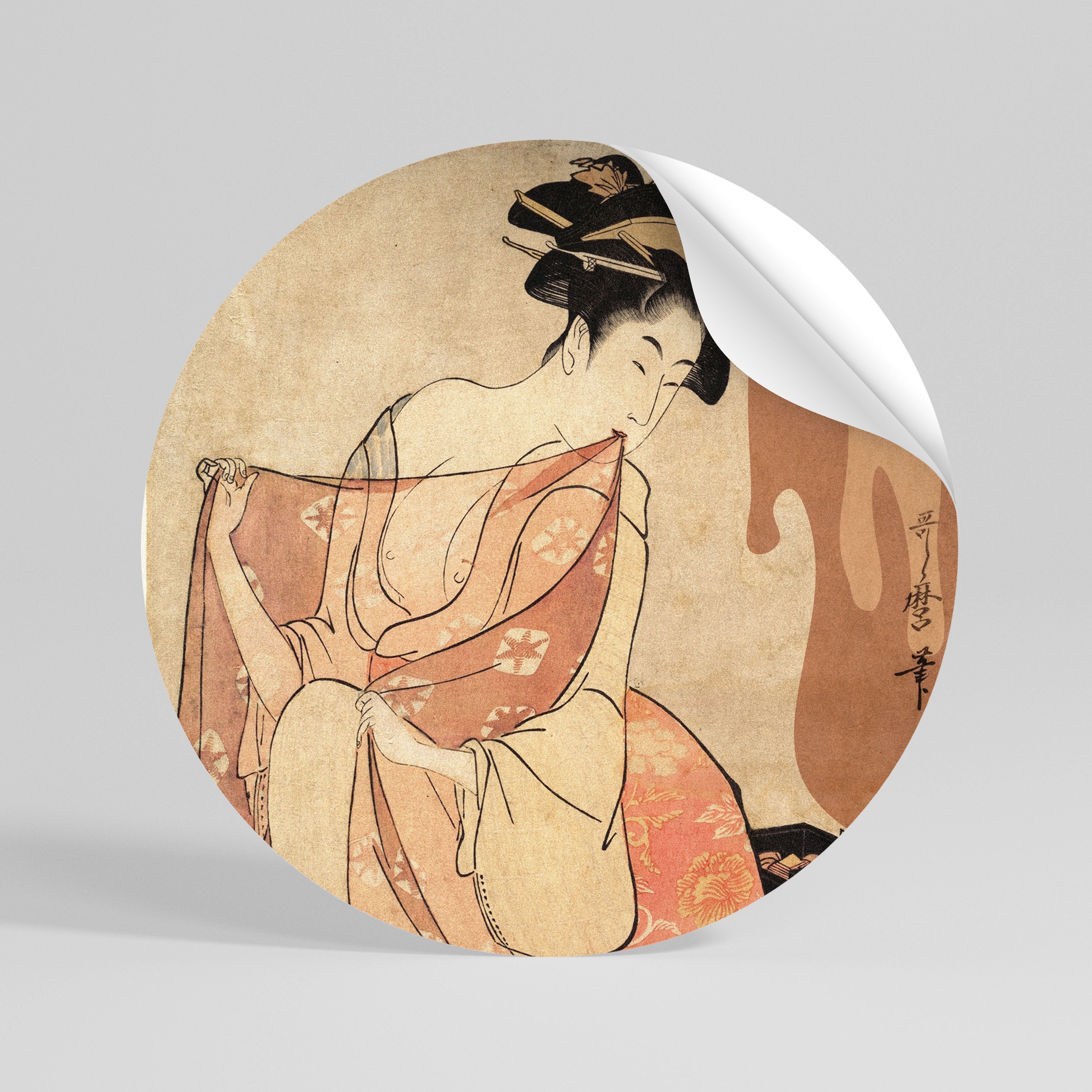 WOMAN, CAT AND EXTRA BROWN Peel and Stick Round Sticker