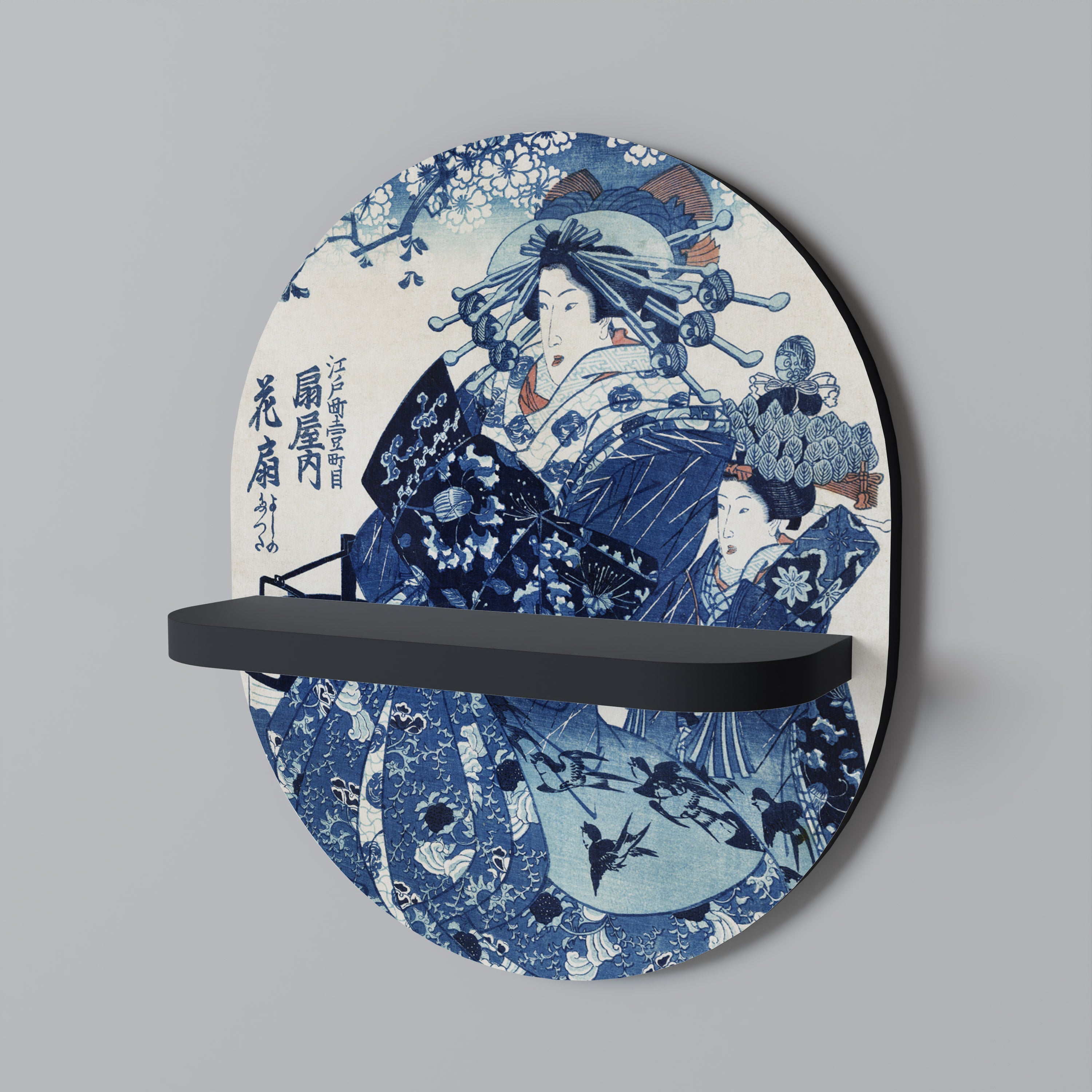 Étagère ovale en forme de femme japonaise, finition noire