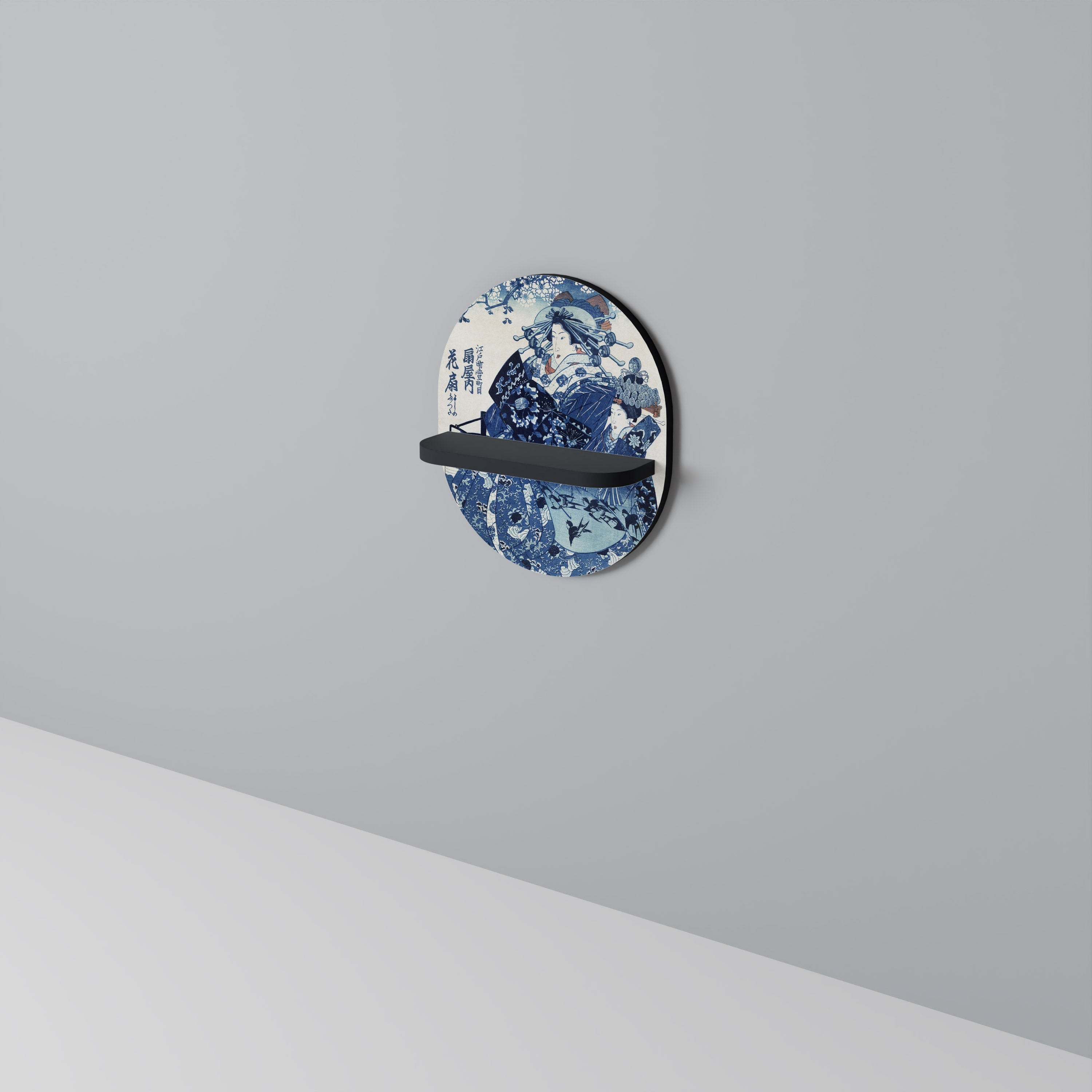 Étagère ovale en forme de femme japonaise, finition noire