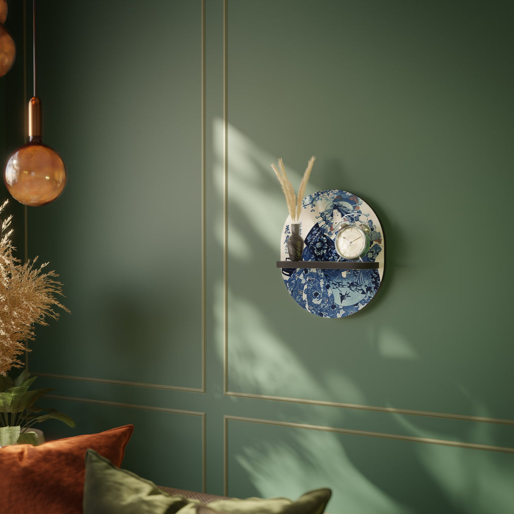 Étagère ovale en forme de femme japonaise, finition noire