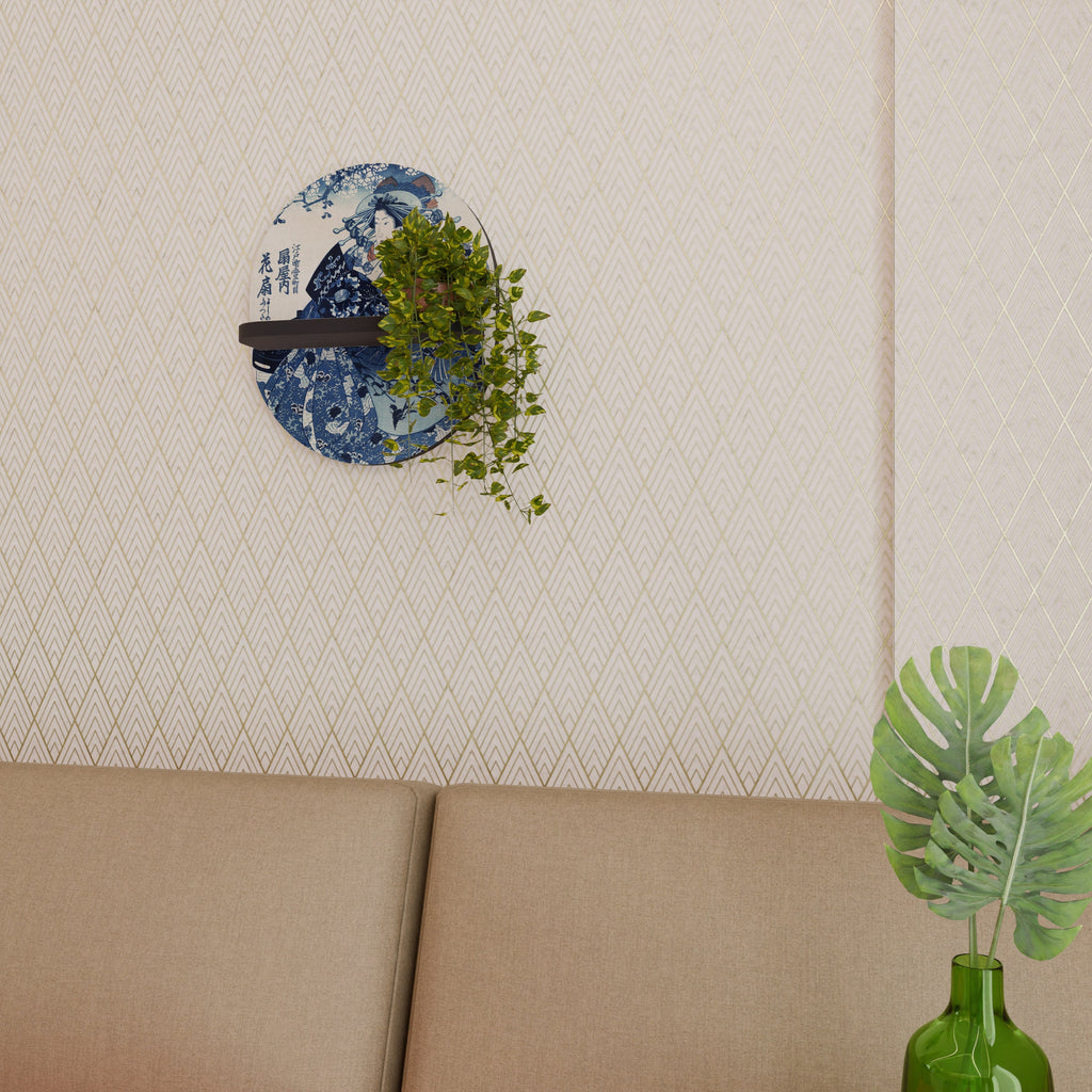 Étagère ovale en forme de femme japonaise, finition noire