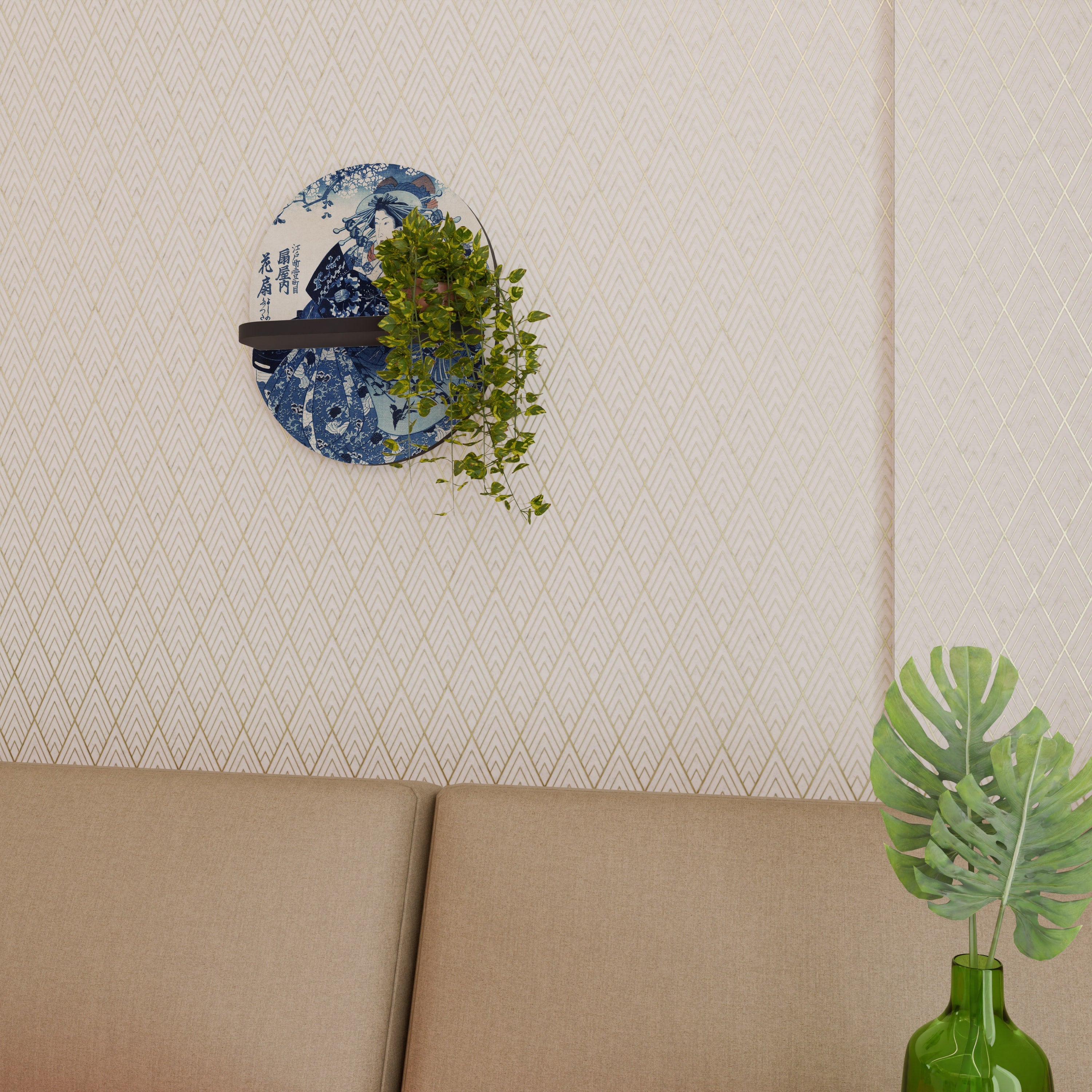 Étagère ovale en forme de femme japonaise, finition noire