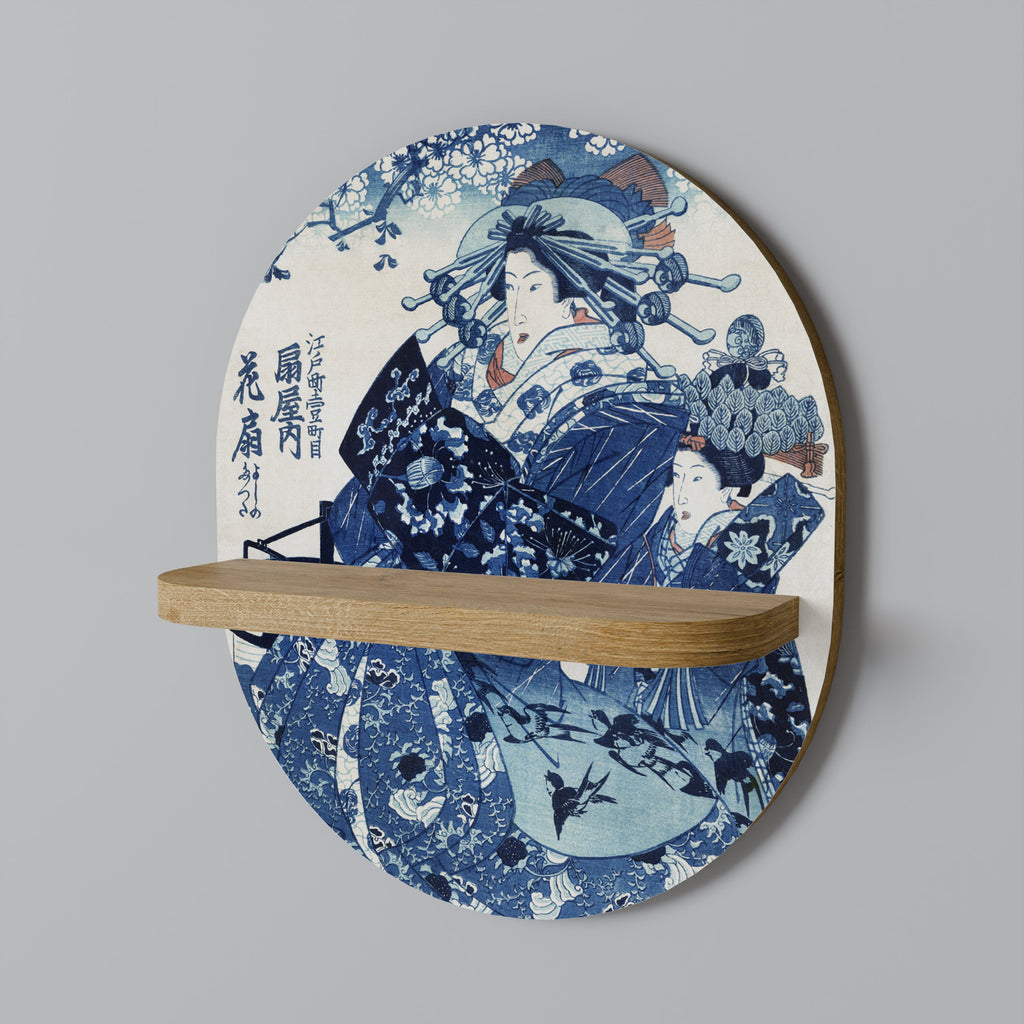 Étagère ovale effet chêne pour femme japonaise