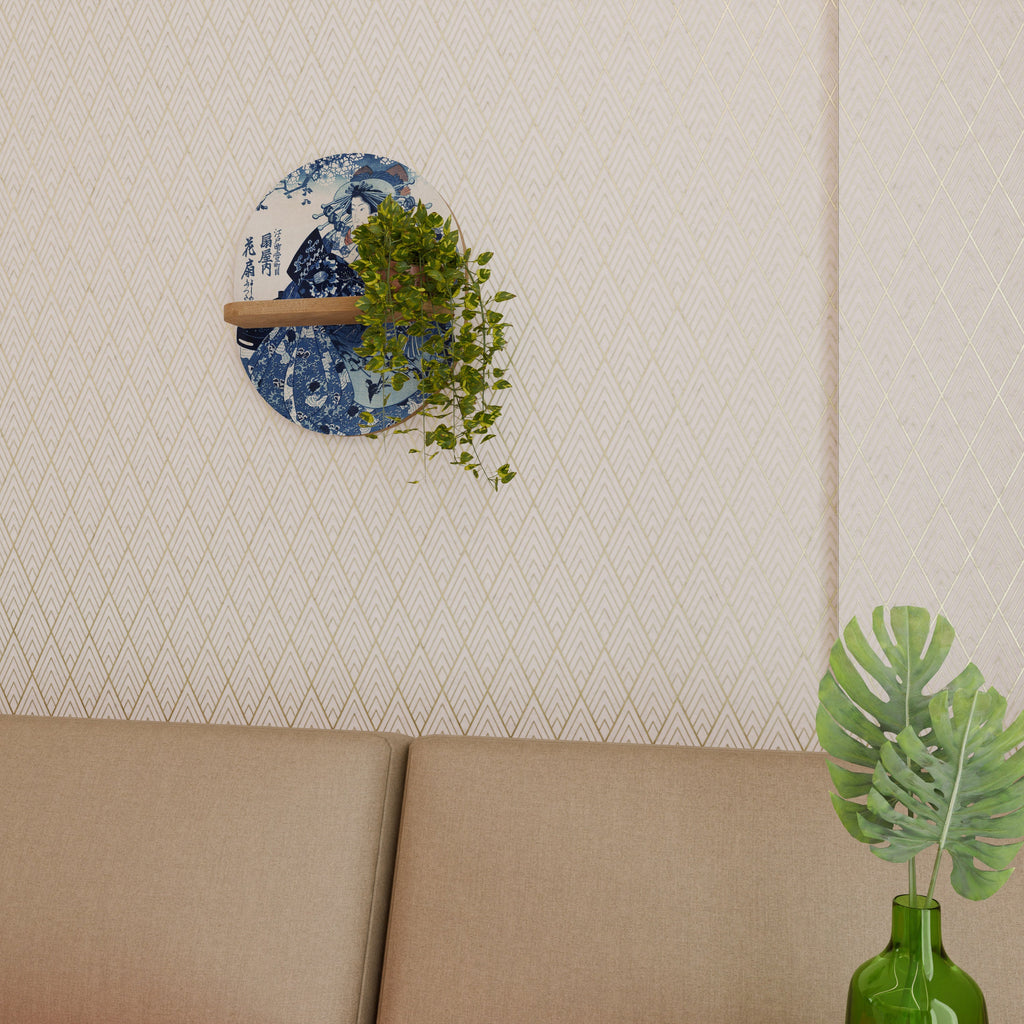 Étagère ovale effet chêne pour femme japonaise