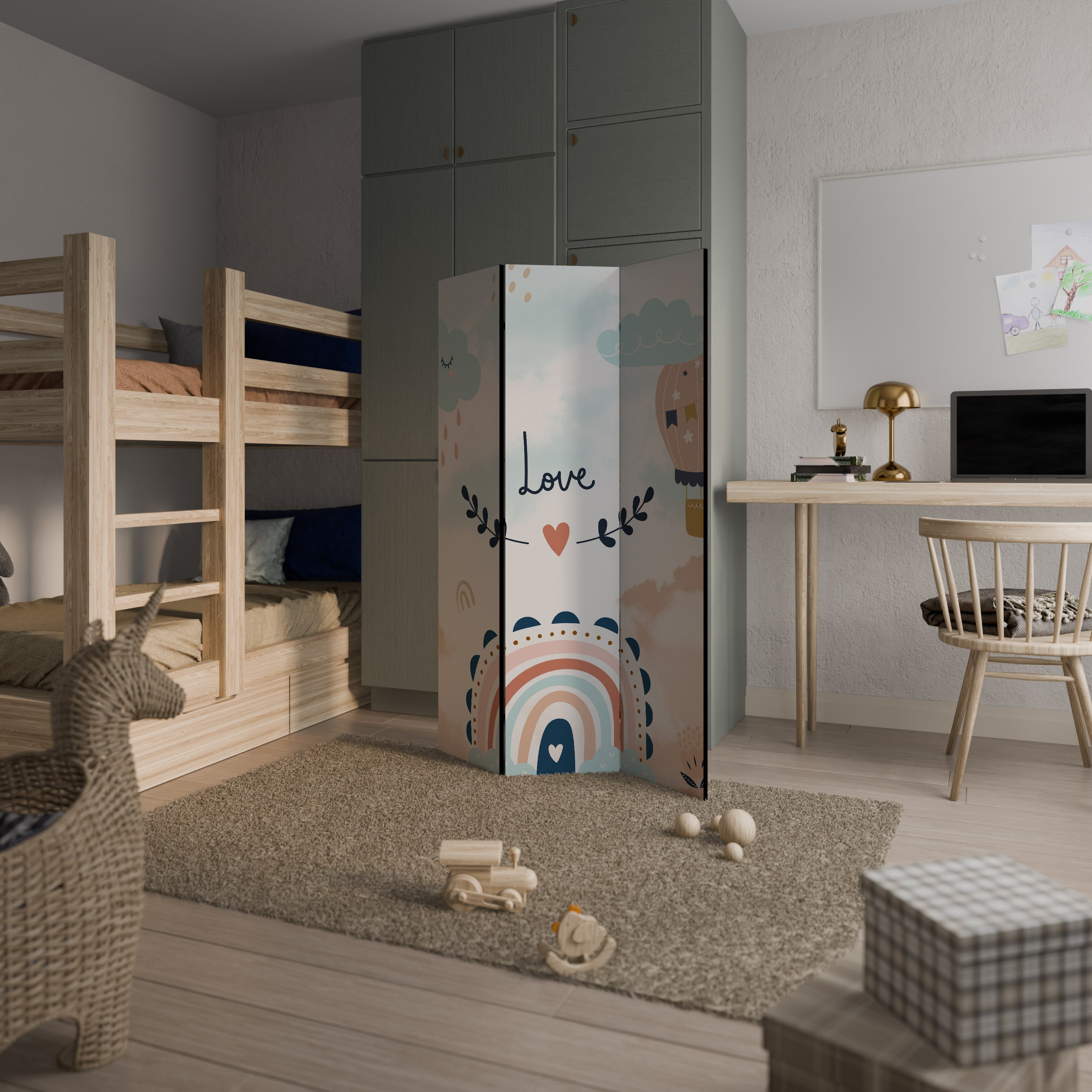 Séparateur de pièce décoratif à 3 panneaux LOVELY DREAMS