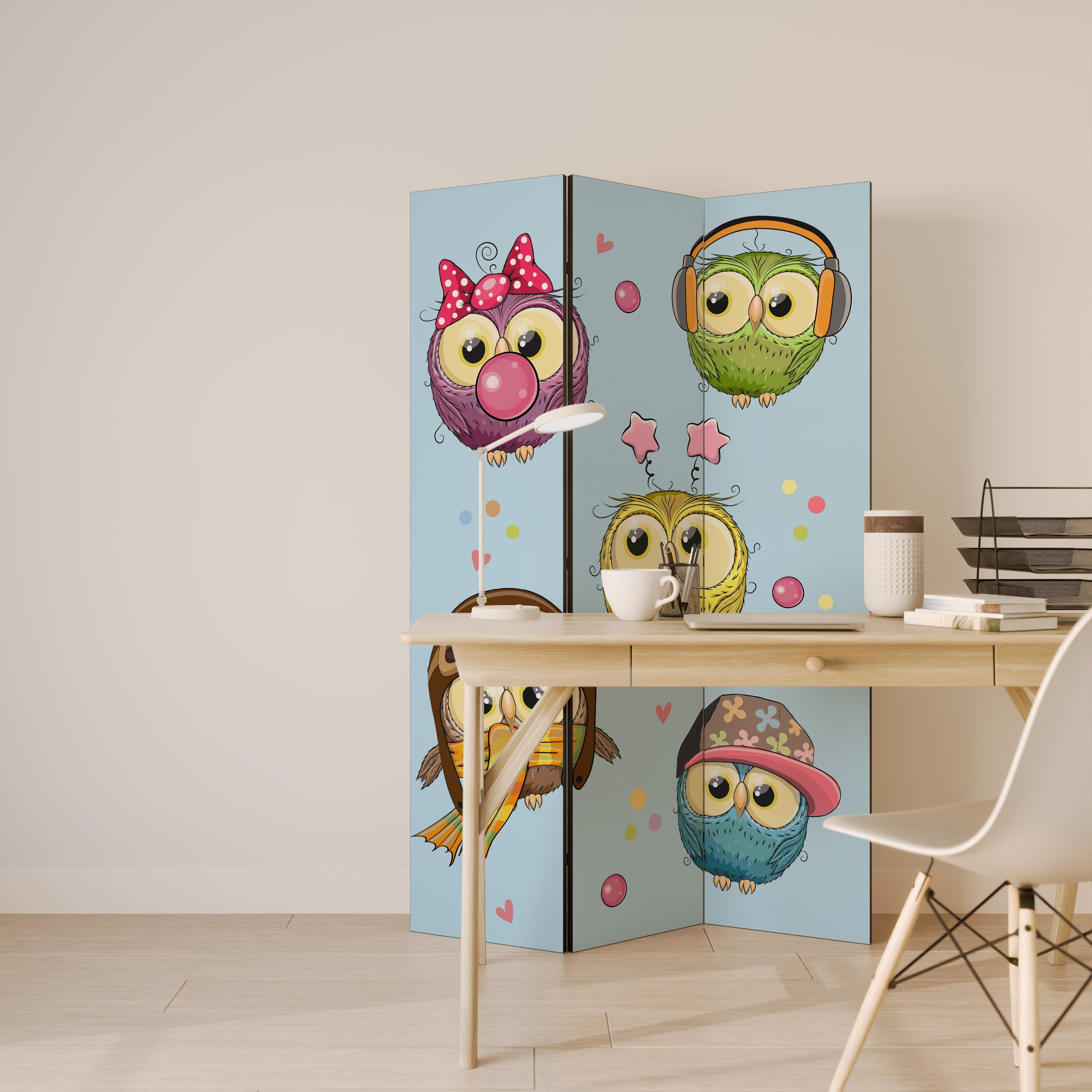 Séparateur de pièce décoratif à 3 panneaux OWLY SQUAD
