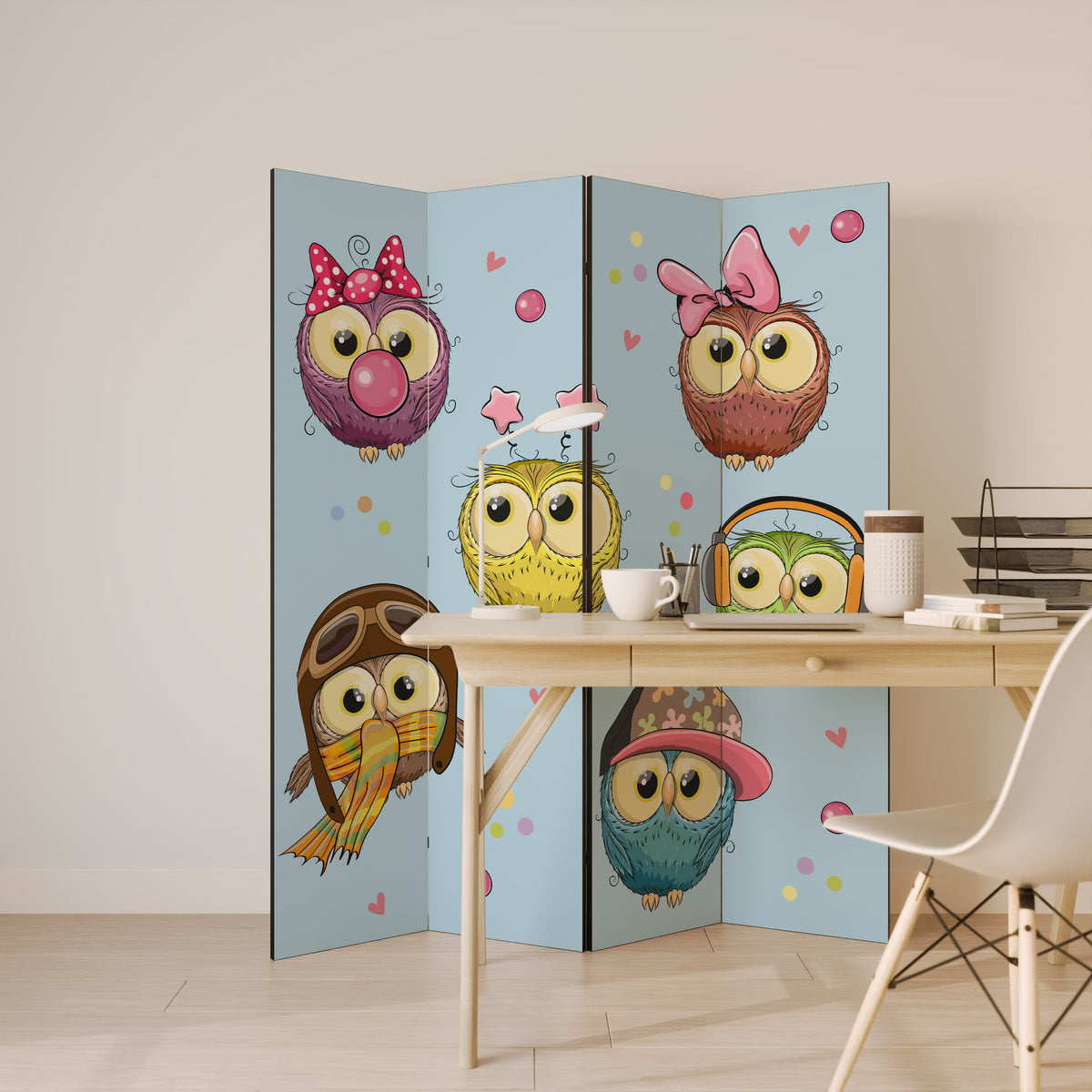 OWLY SQUAD 4-Panel Room Divider