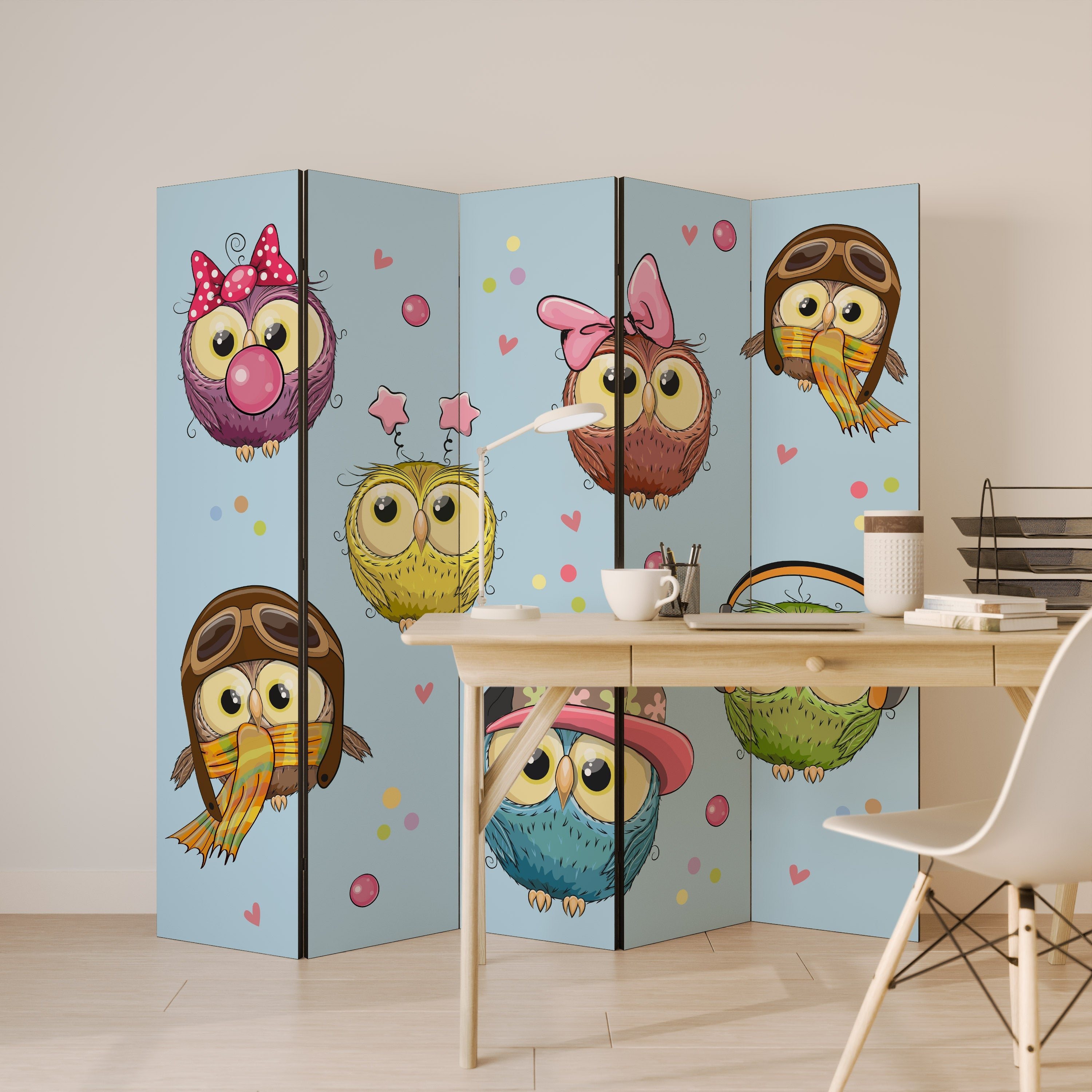 OWLY SQUAD Decorative 5-Panel Room Divider