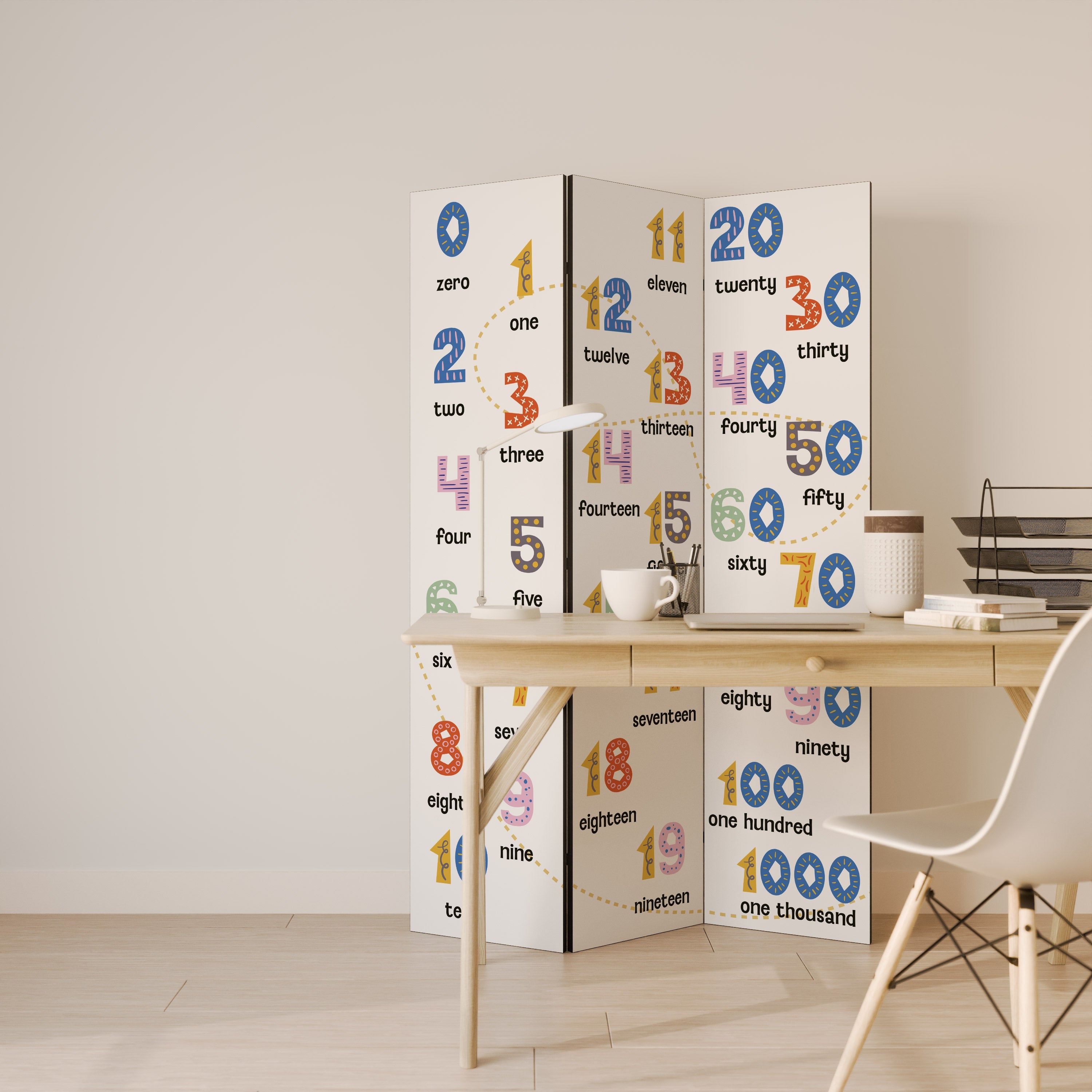LEÇON DE COMPTAGE Séparateur de pièce décoratif à 3 panneaux