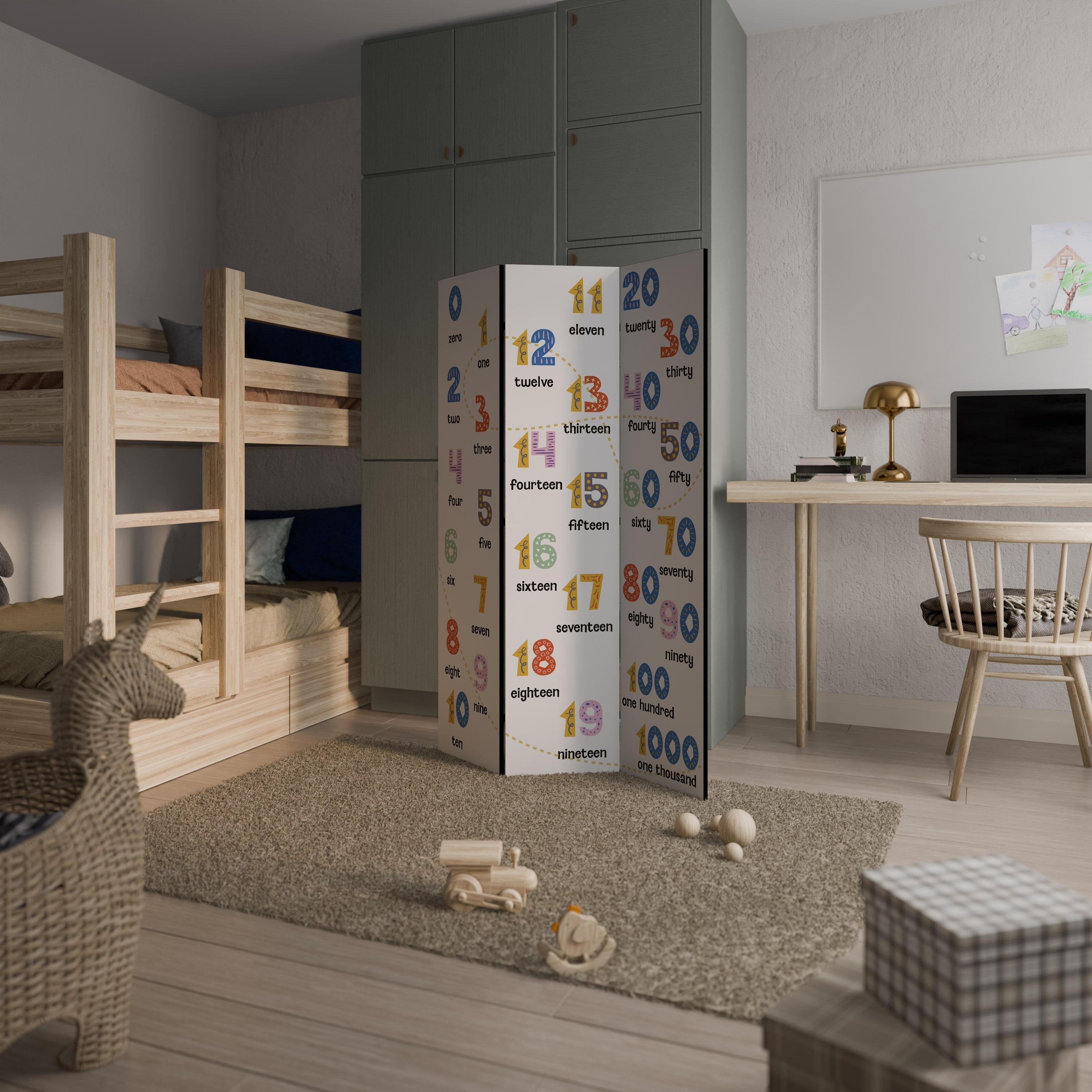 LEÇON DE COMPTAGE Séparateur de pièce décoratif à 3 panneaux