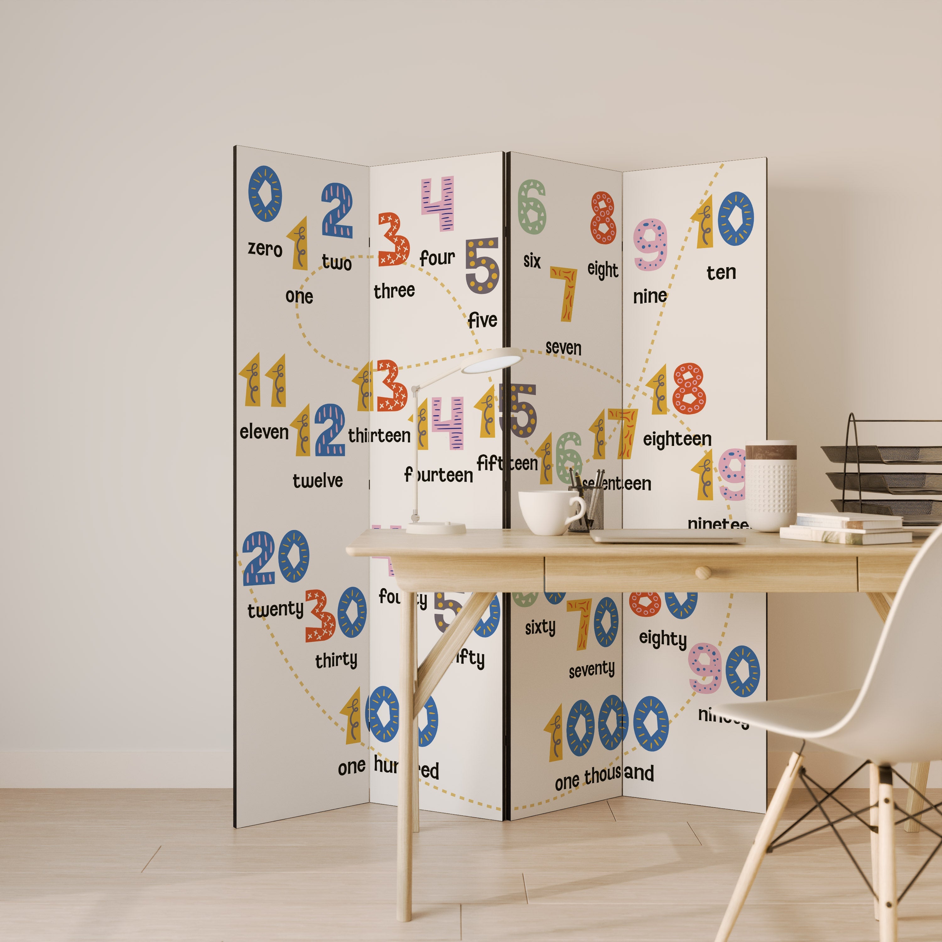 LEÇON DE COMPTAGE Séparateur de pièce décoratif à 4 panneaux